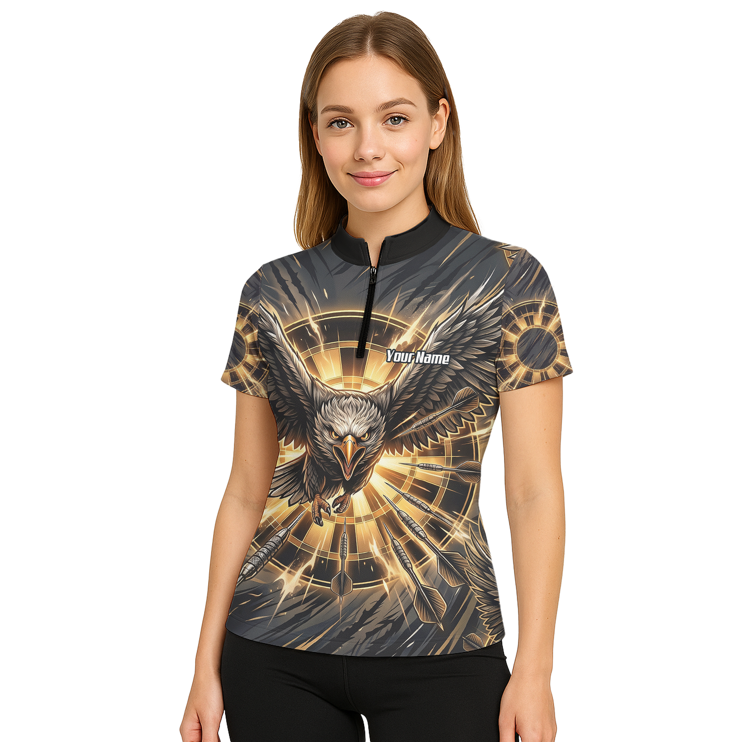 Personalised Eagle Dart Jersey for Women Custom Name and Team Dartboard Polo Shirt Black Gold G2102