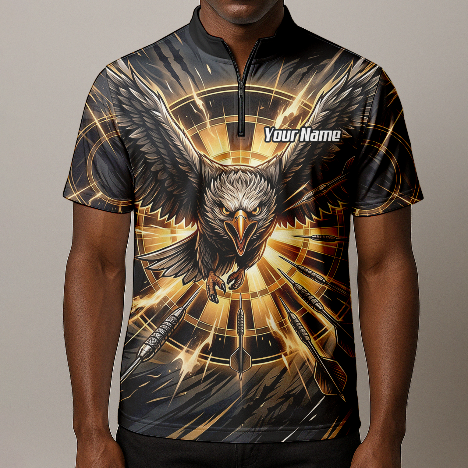 Personalised Eagle Dart Jersey for Men Custom Name and Team Dartboard Polo Shirt Black Gold G2102