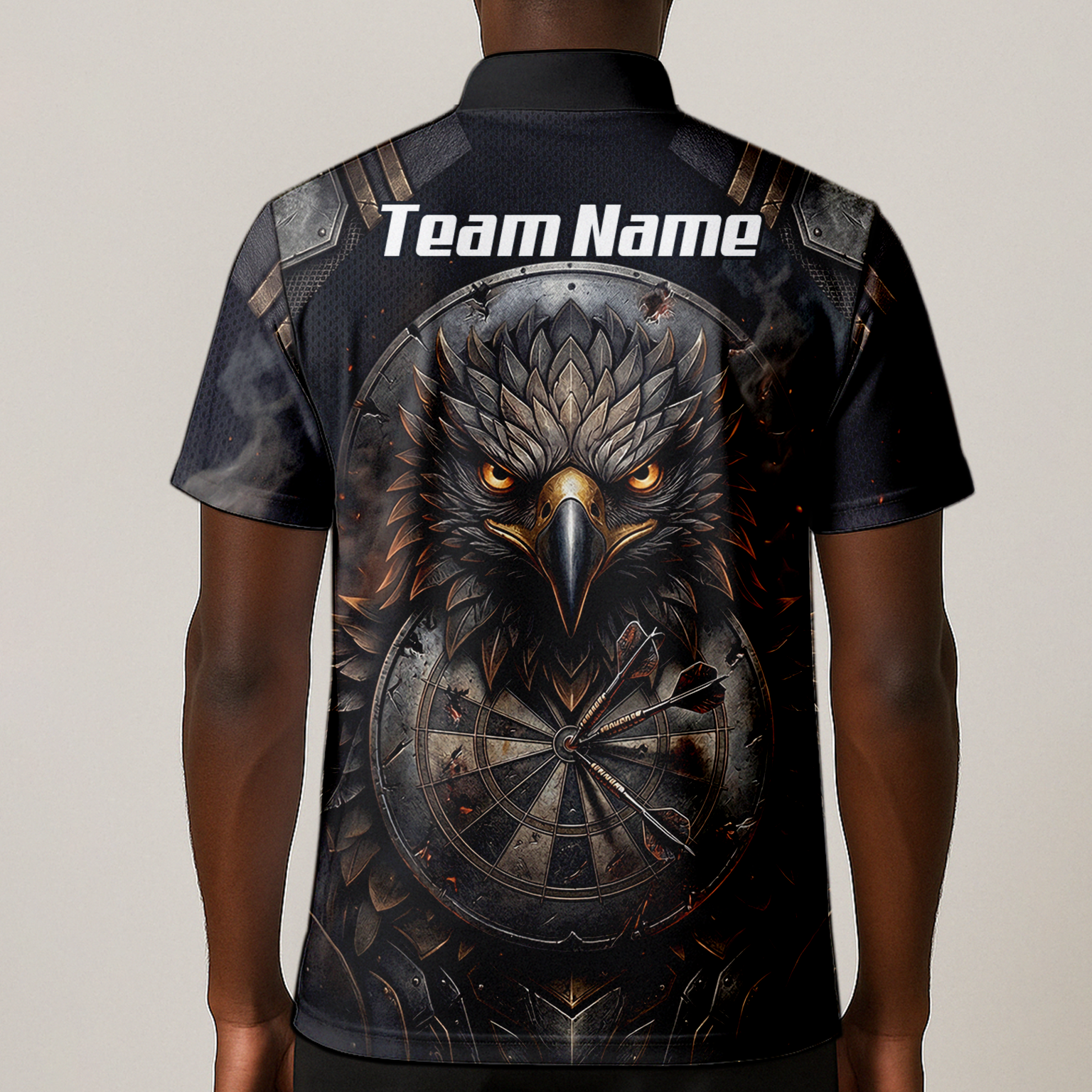 Personalised Men's Eagle Shield Dart Jersey Custom Name Team Polo Shirt Black Bronze G4208