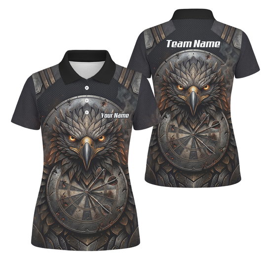 Personalised Women's Eagle Shield Dart Jersey Custom Name Team Polo Shirt Black Bronze G4208