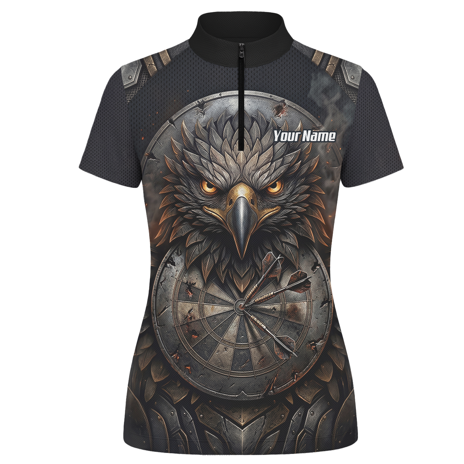 Personalised Women's Eagle Shield Dart Jersey Custom Name Team Polo Shirt Black Bronze G4208