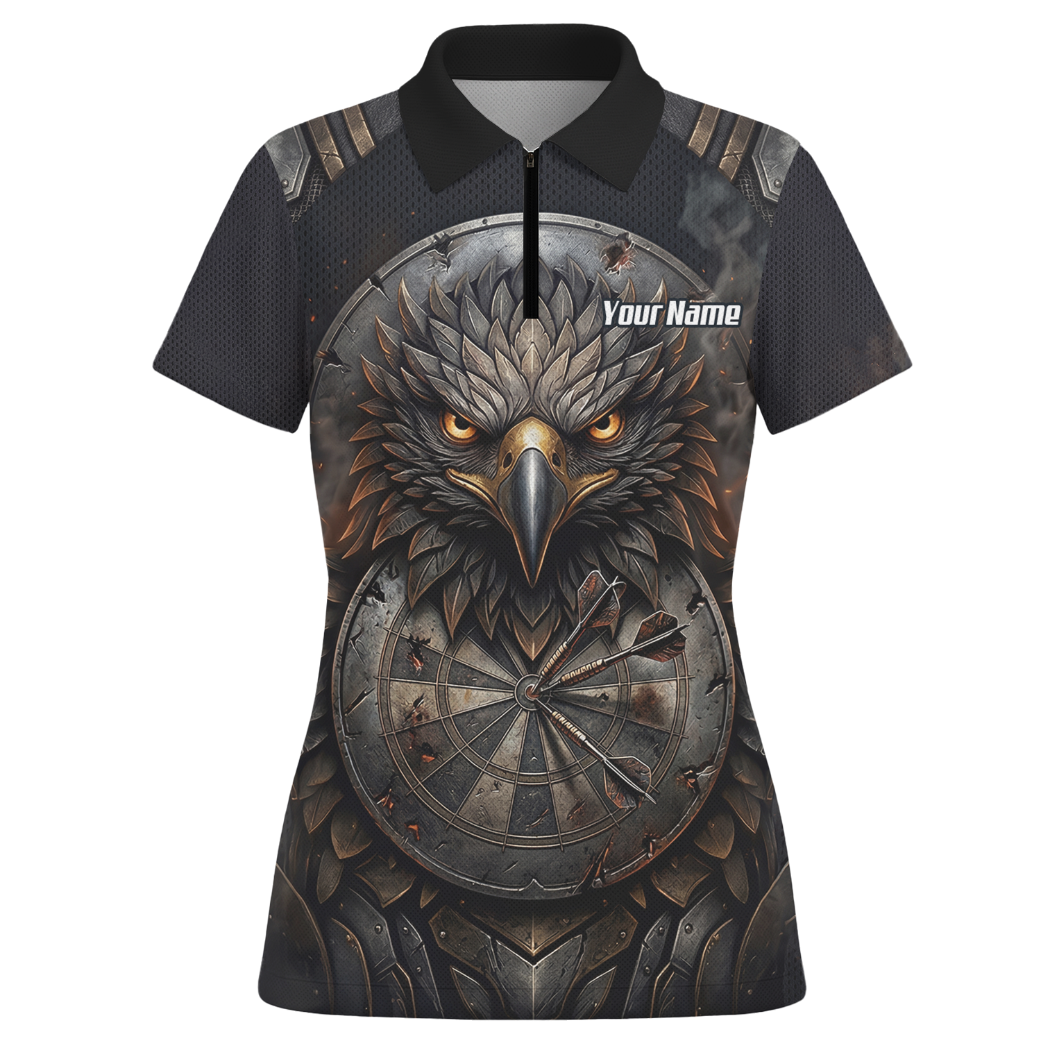 Personalised Women's Eagle Shield Dart Jersey Custom Name Team Polo Shirt Black Bronze G4208