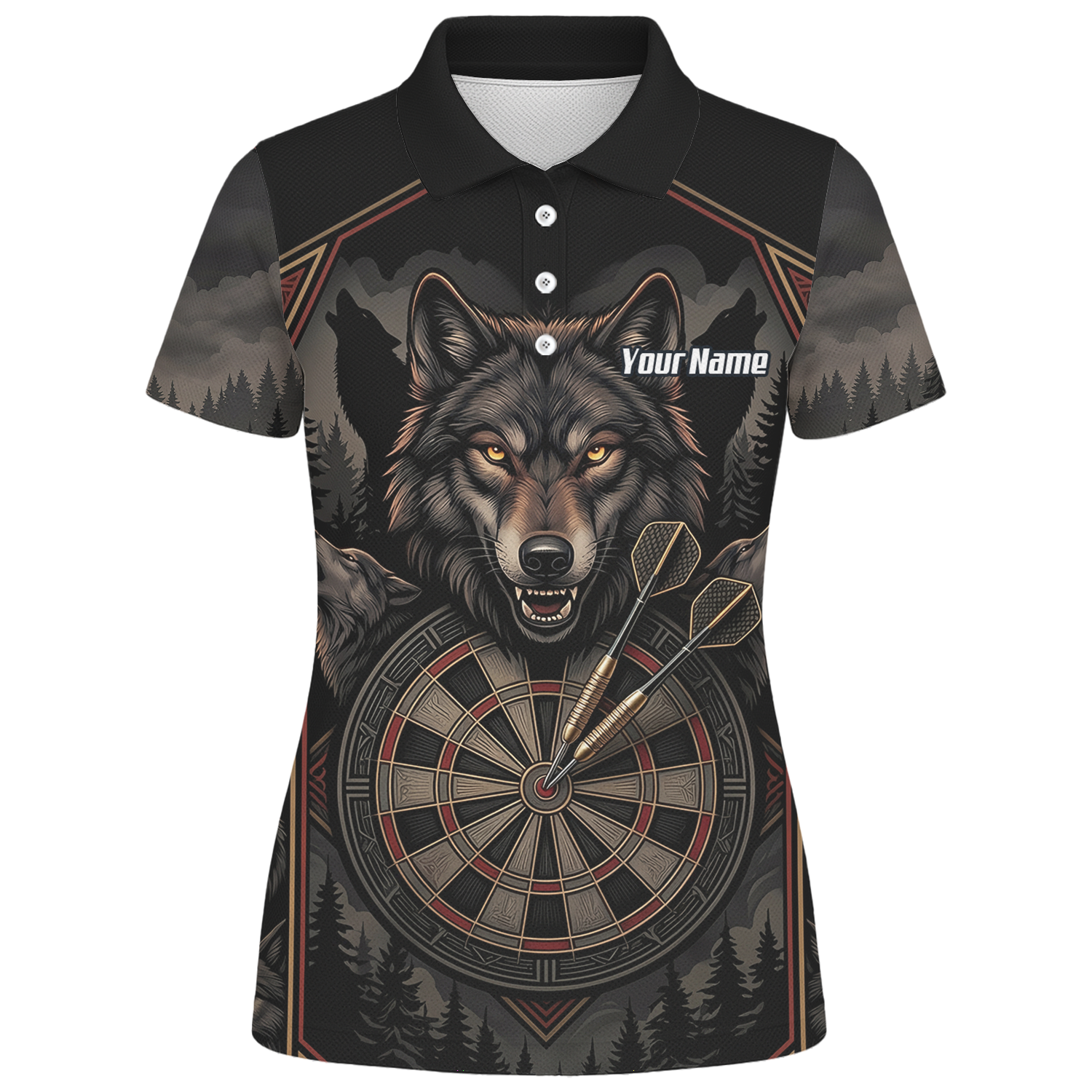 Personalised Wolf Dart Jersey for Women Custom Team Name Dart Shirt Black Grey Polo G4991