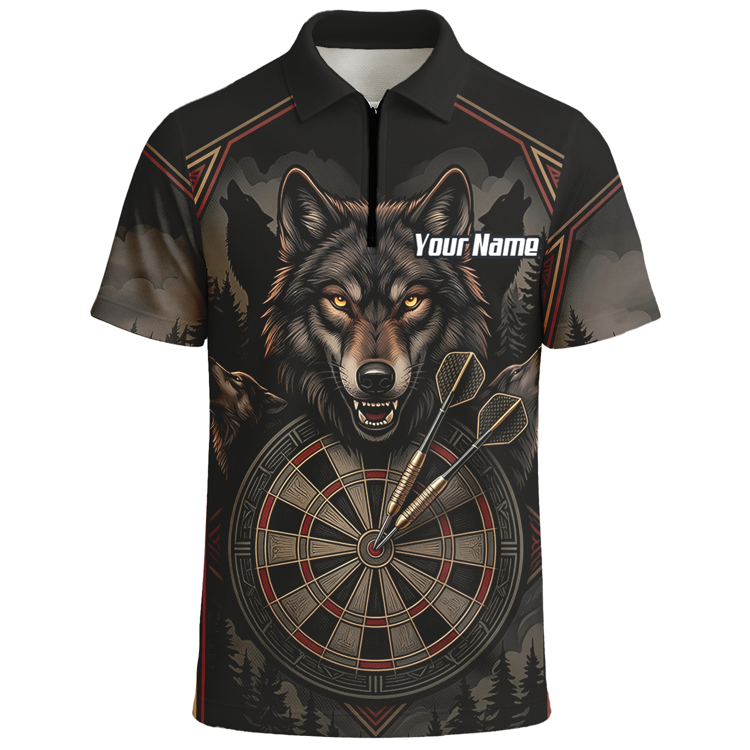 Personalised Wolf Dart Jersey for Men Custom Team Name Dart Shirt Black Grey Polo G4991
