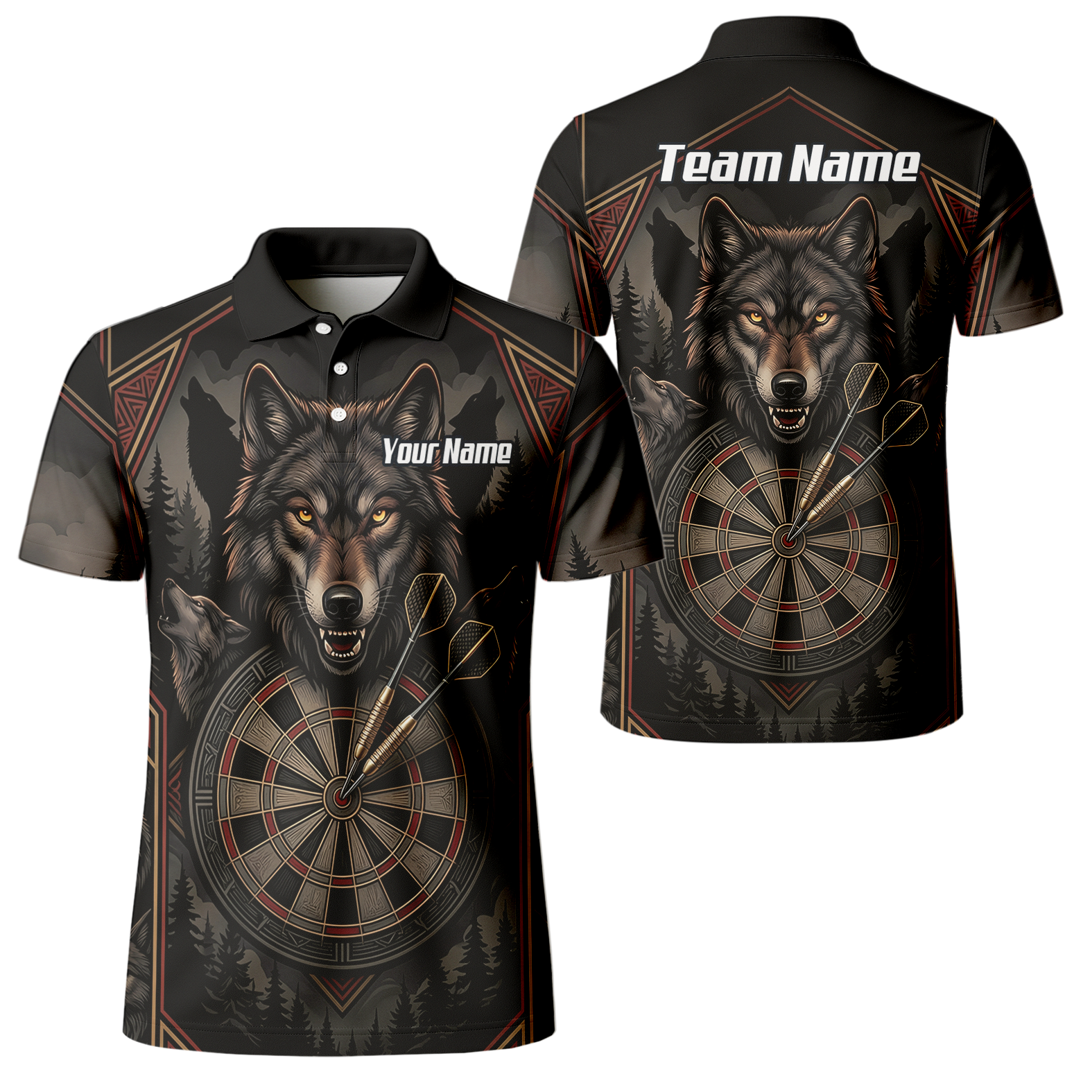Personalised Wolf Dart Jersey for Men Custom Team Name Dart Shirt Black Grey Polo G4991