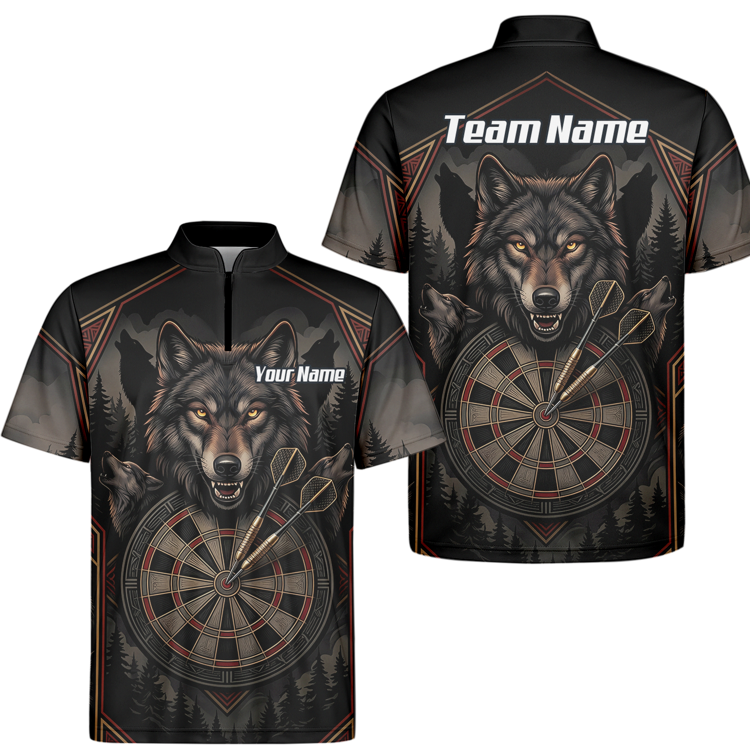 Personalised Wolf Dart Jersey for Men Custom Team Name Dart Shirt Black Grey Polo G4991