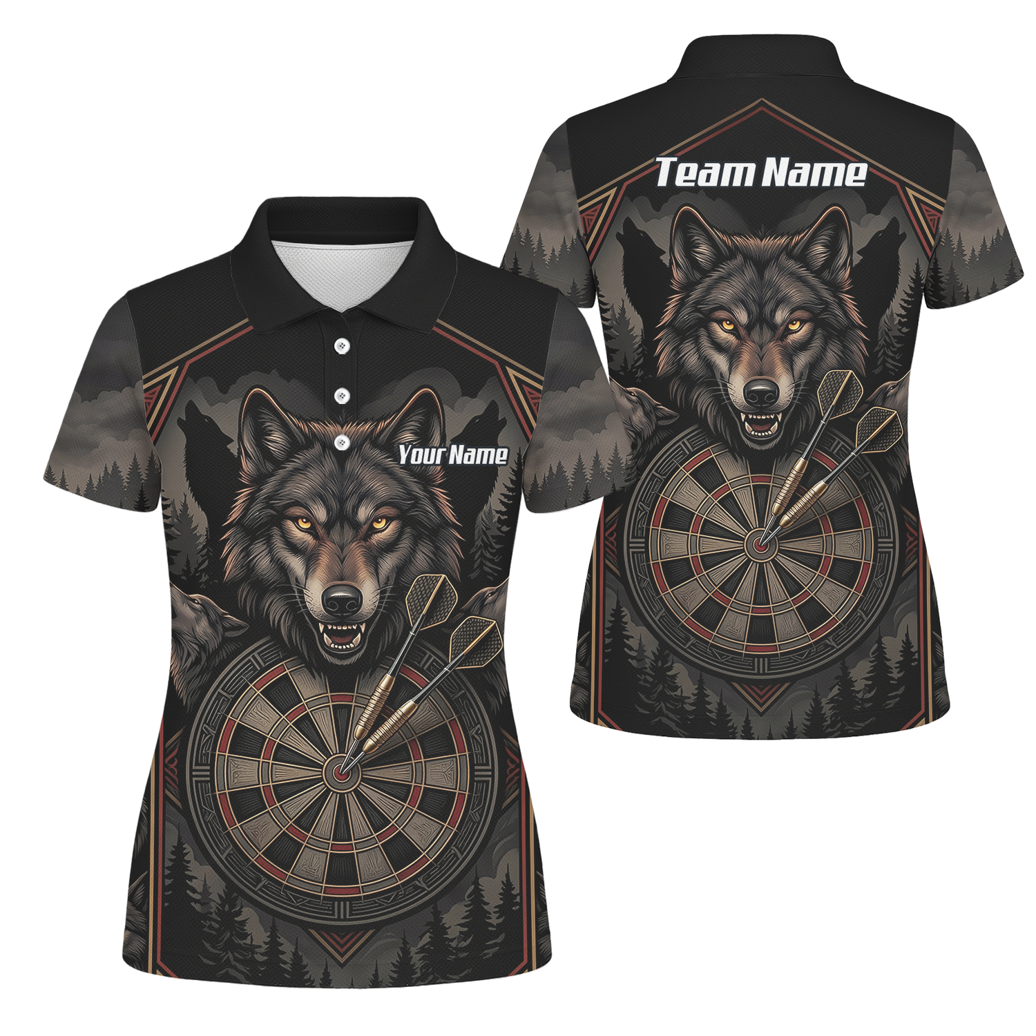 Personalised Wolf Dart Jersey for Women Custom Team Name Dart Shirt Black Grey Polo G4991