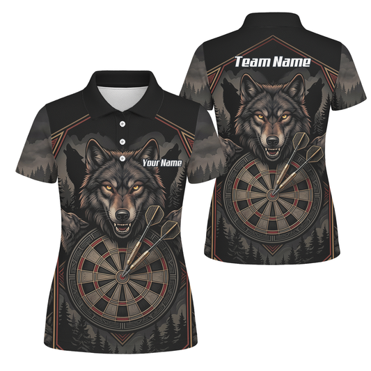 Personalised Wolf Dart Jersey for Women Custom Team Name Dart Shirt Black Grey Polo G4991