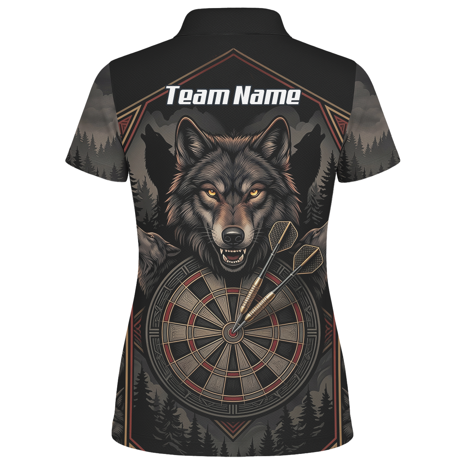 Personalised Wolf Dart Jersey for Women Custom Team Name Dart Shirt Black Grey Polo G4991