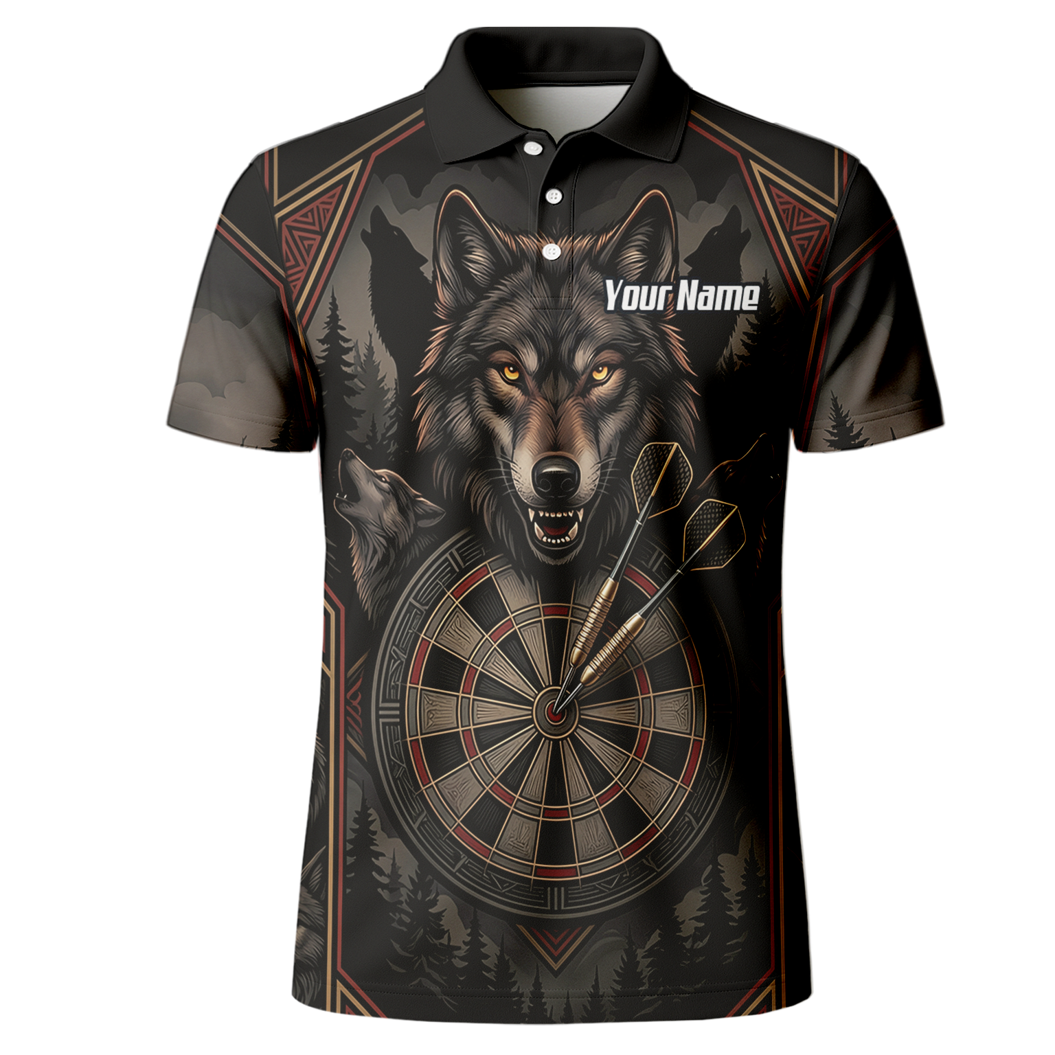 Personalised Wolf Dart Jersey for Men Custom Team Name Dart Shirt Black Grey Polo G4991
