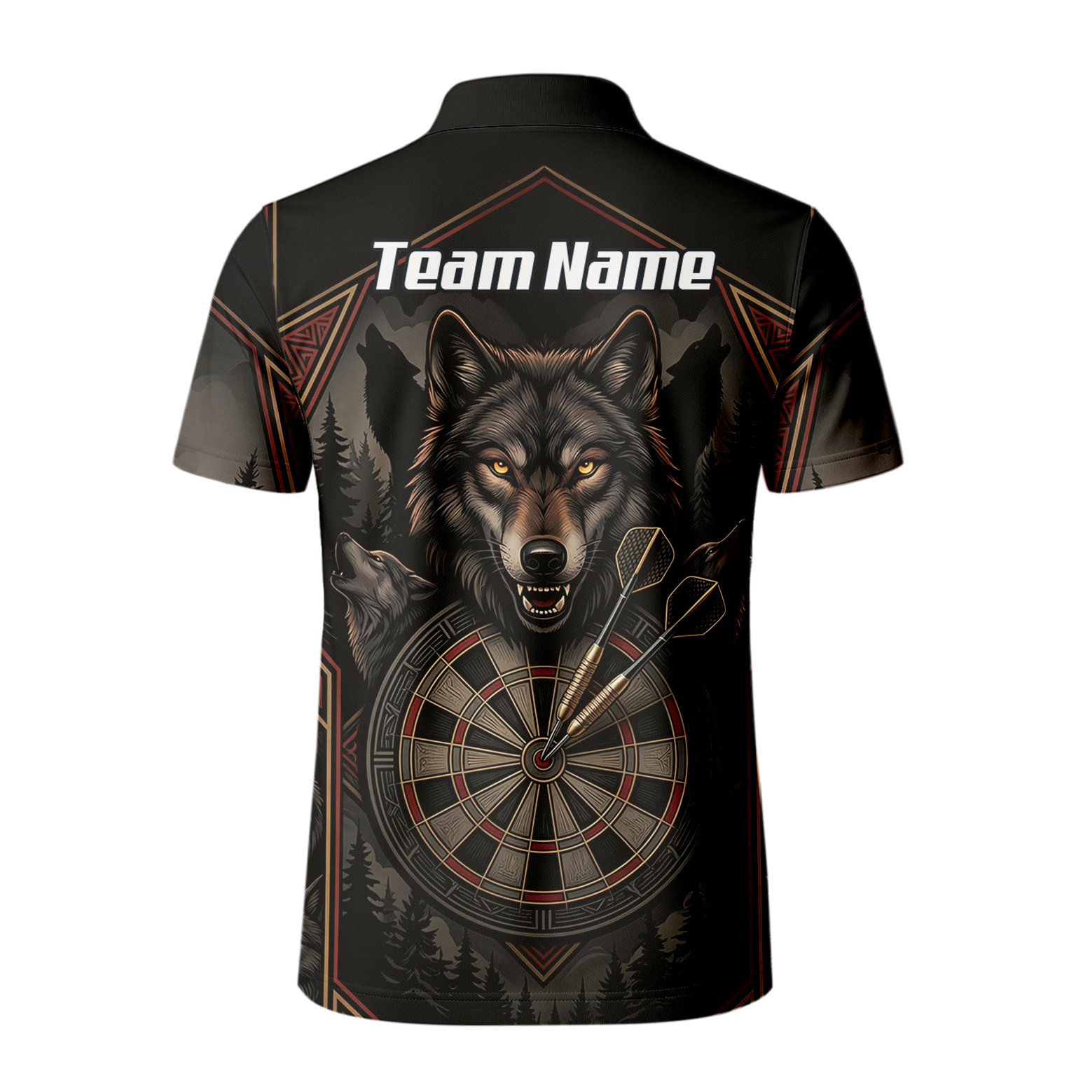 Personalised Wolf Dart Jersey for Men Custom Team Name Dart Shirt Black Grey Polo G4991