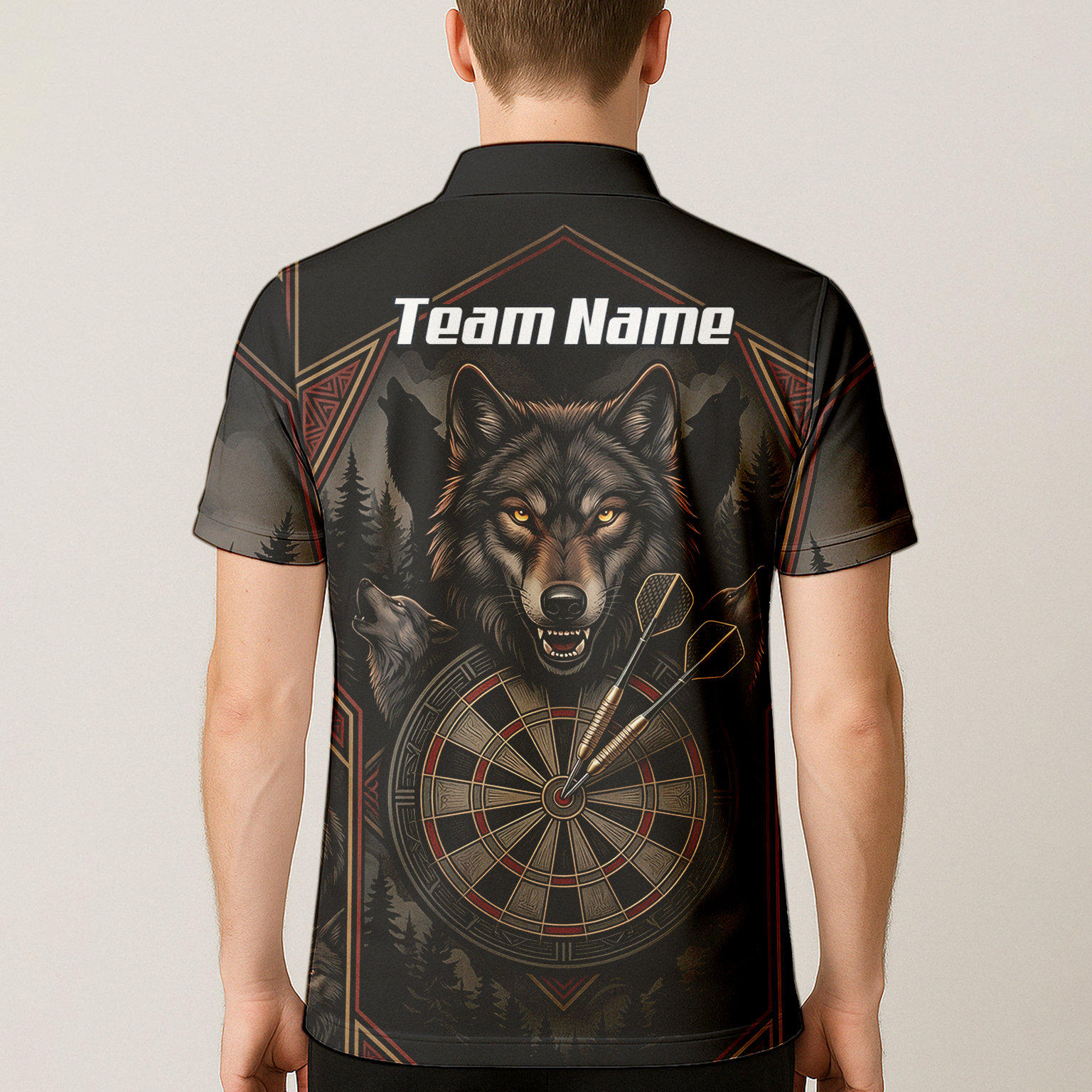 Personalised Wolf Dart Jersey for Men Custom Team Name Dart Shirt Black Grey Polo G4991