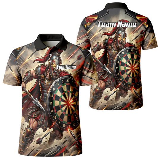 Personalised Spartan Warrior Dart Jersey for Men Custom Gladiator Darts Polo Shirt Red Gold G5179