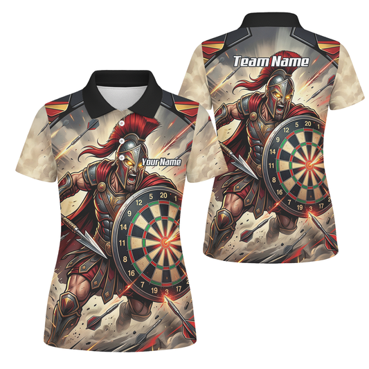Personalised Spartan Warrior Dart Jersey for Women Custom Gladiator Darts Polo Shirt Red Gold G5179