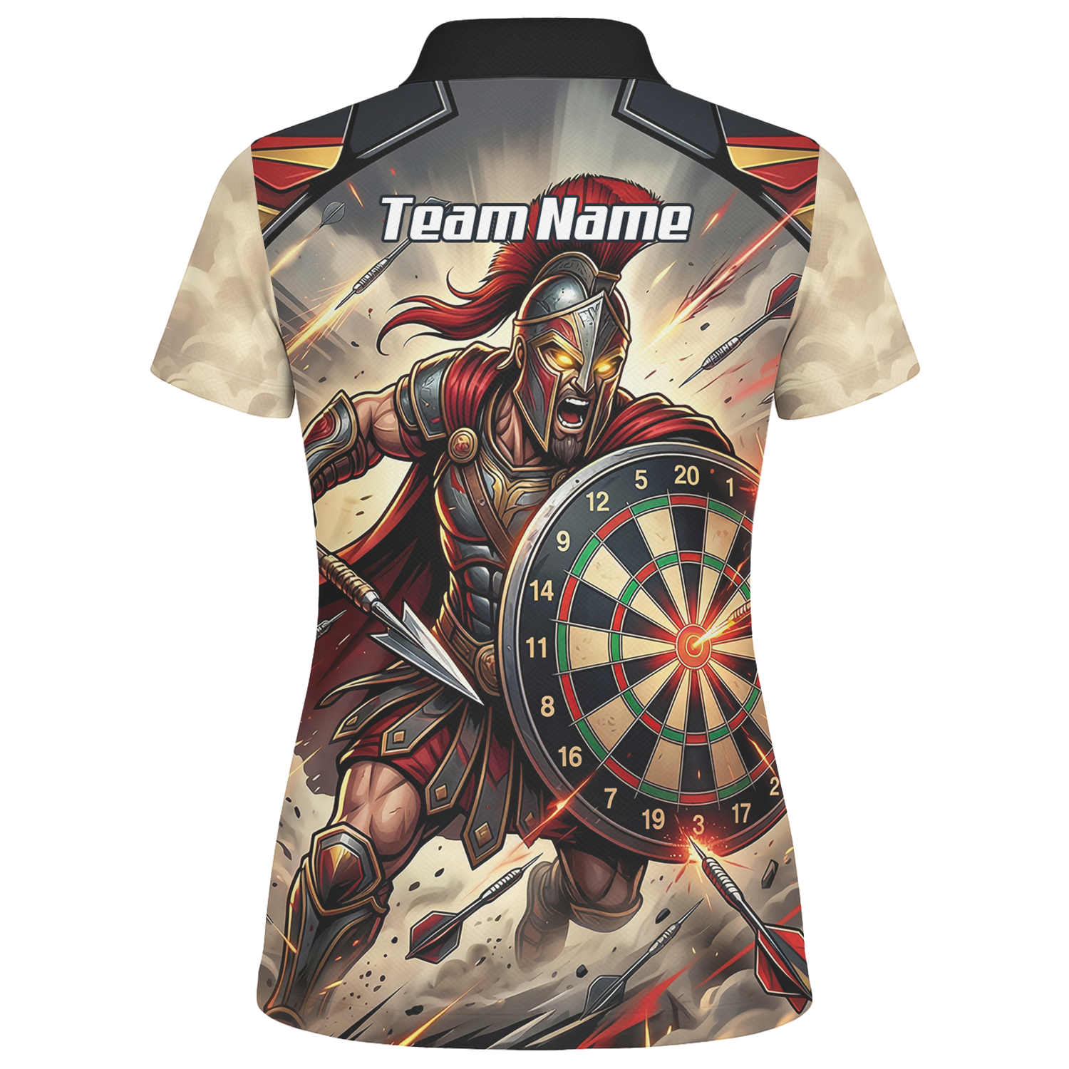 Personalised Spartan Warrior Dart Jersey for Women Custom Gladiator Darts Polo Shirt Red Gold G5179