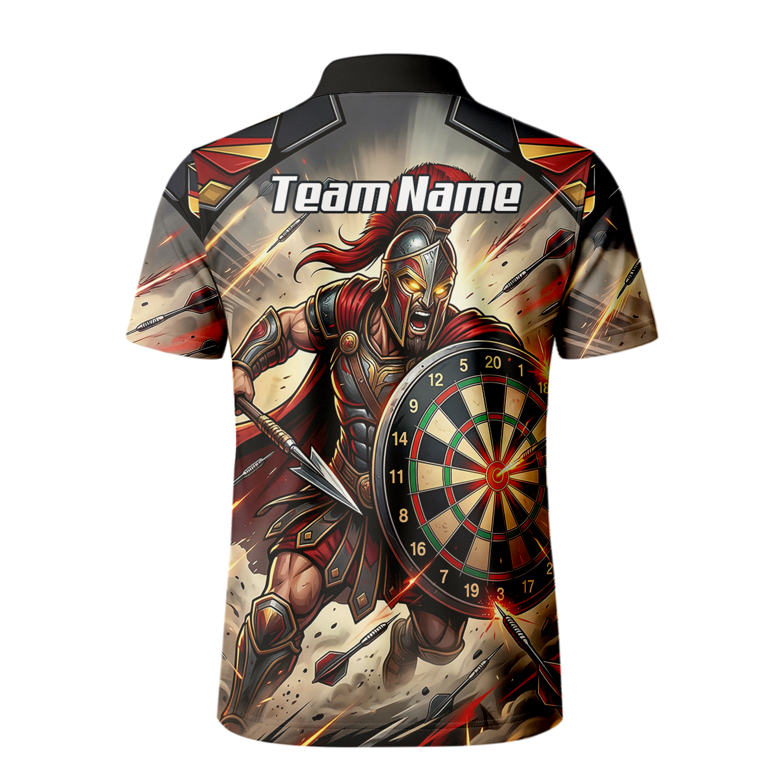 Personalised Spartan Warrior Dart Jersey for Men Custom Gladiator Darts Polo Shirt Red Gold G5179