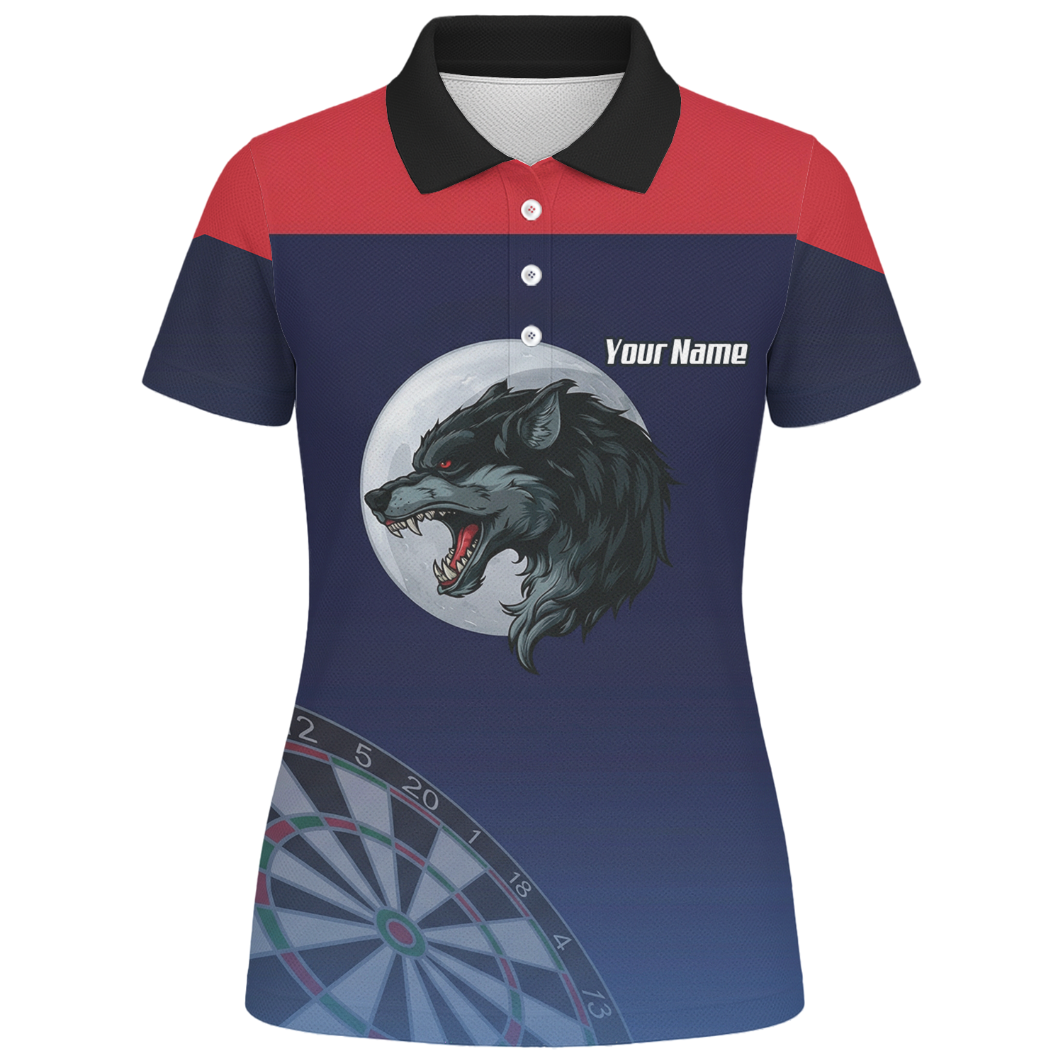 Personalised Wolf Moon Dart Jersey Polo and Zipper Navy Red For Women G7201