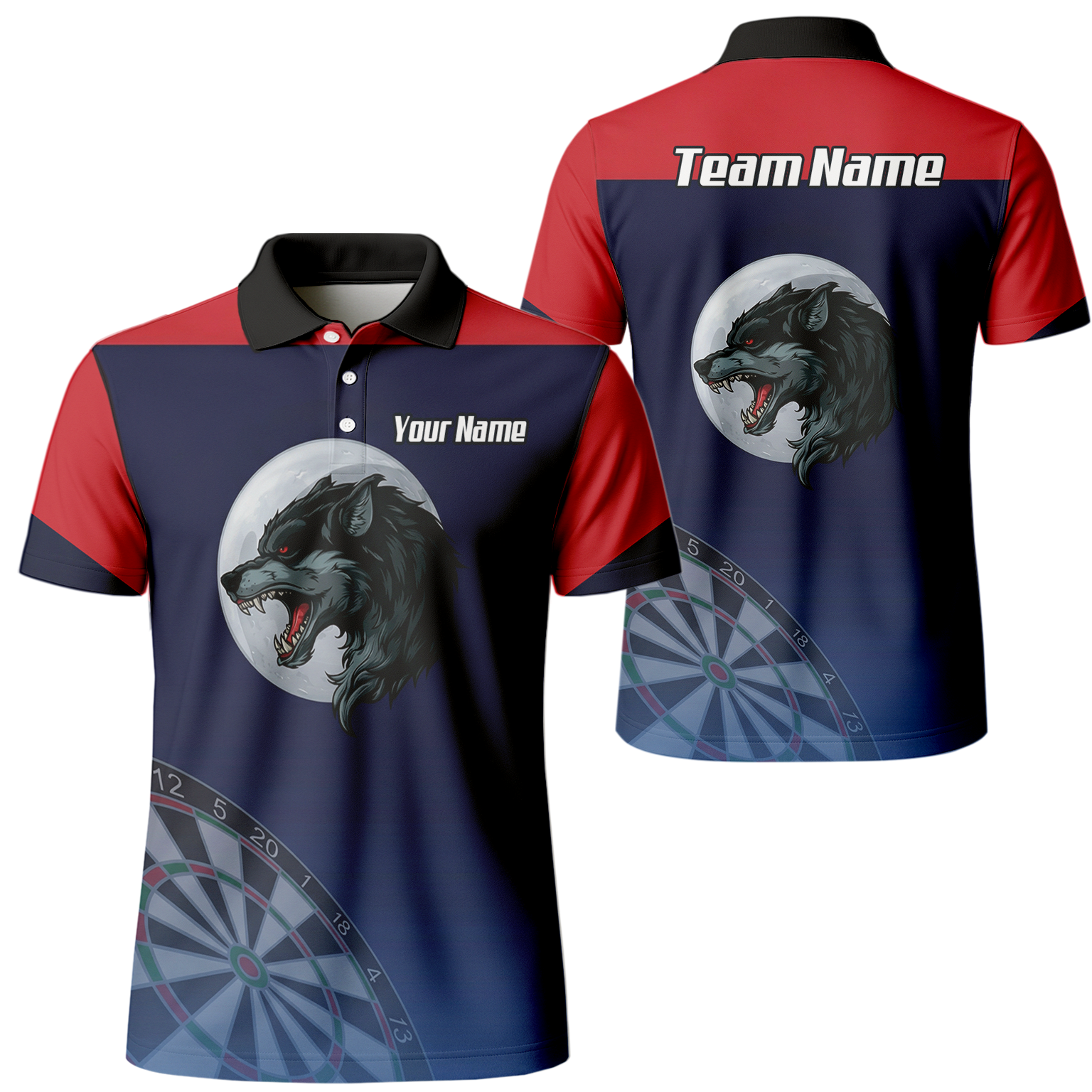 Personalised Wolf Moon Dart Jersey Polo and Zipper Navy Red For Men G7201 - Polo Yes