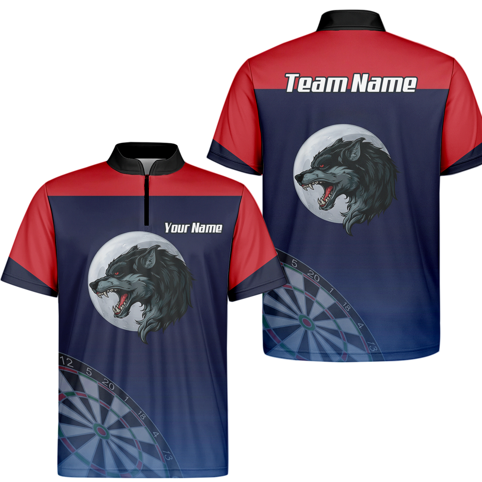 Personalised Wolf Moon Dart Jersey Polo and Zipper Navy Red For Men G7201 - Zipper Yes