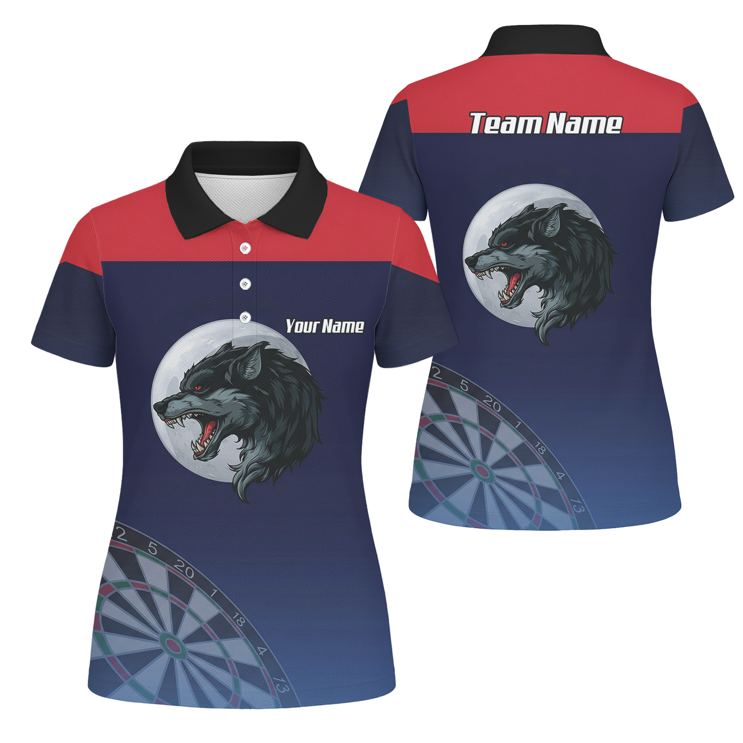 Personalised Wolf Moon Dart Jersey Polo and Zipper Navy Red For Women G7201 - Polo Yes