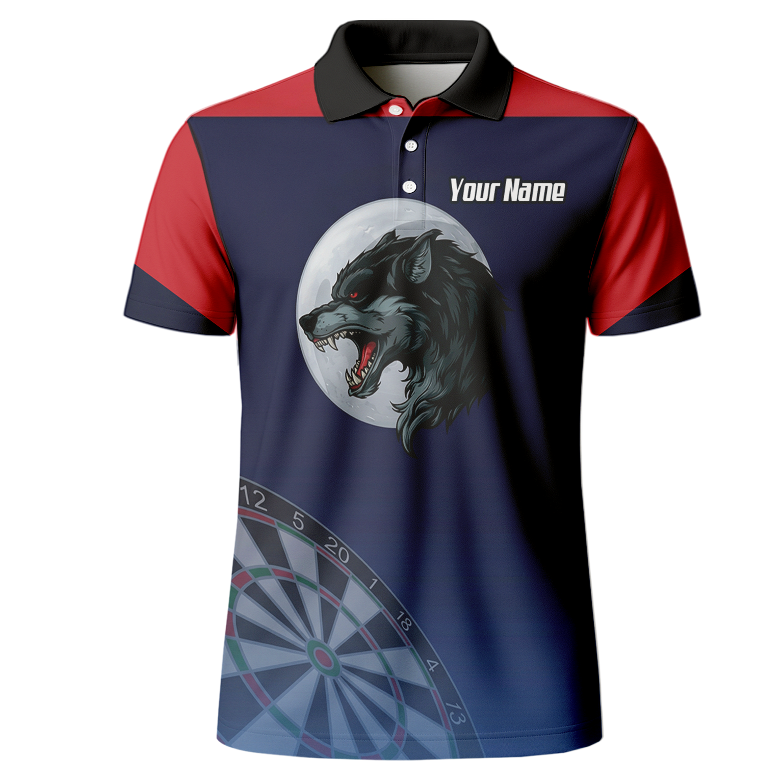 Personalised Wolf Moon Dart Jersey Polo and Zipper Navy Red For Men G7201