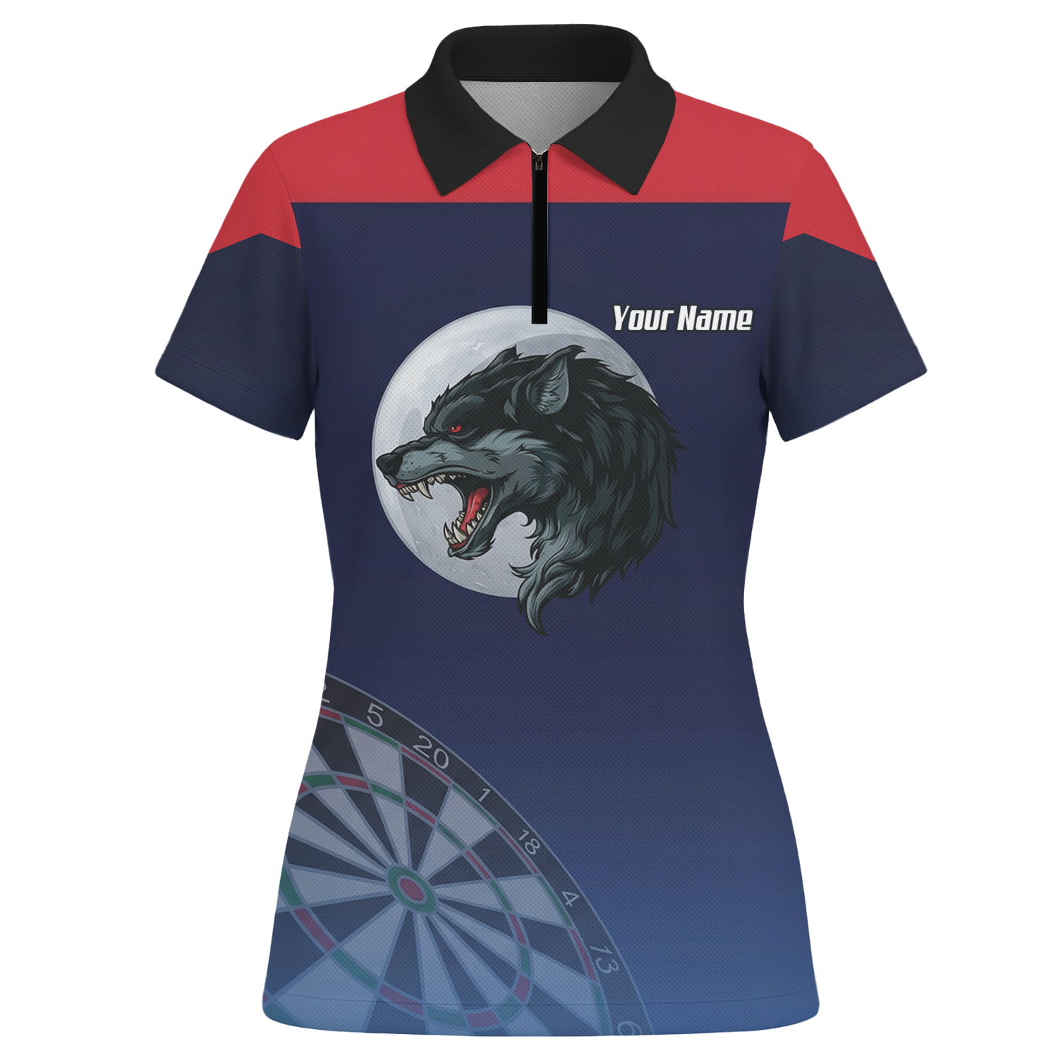 Personalised Wolf Moon Dart Jersey Polo and Zipper Navy Red For Women G7201 - Polo -w Zipper Yes