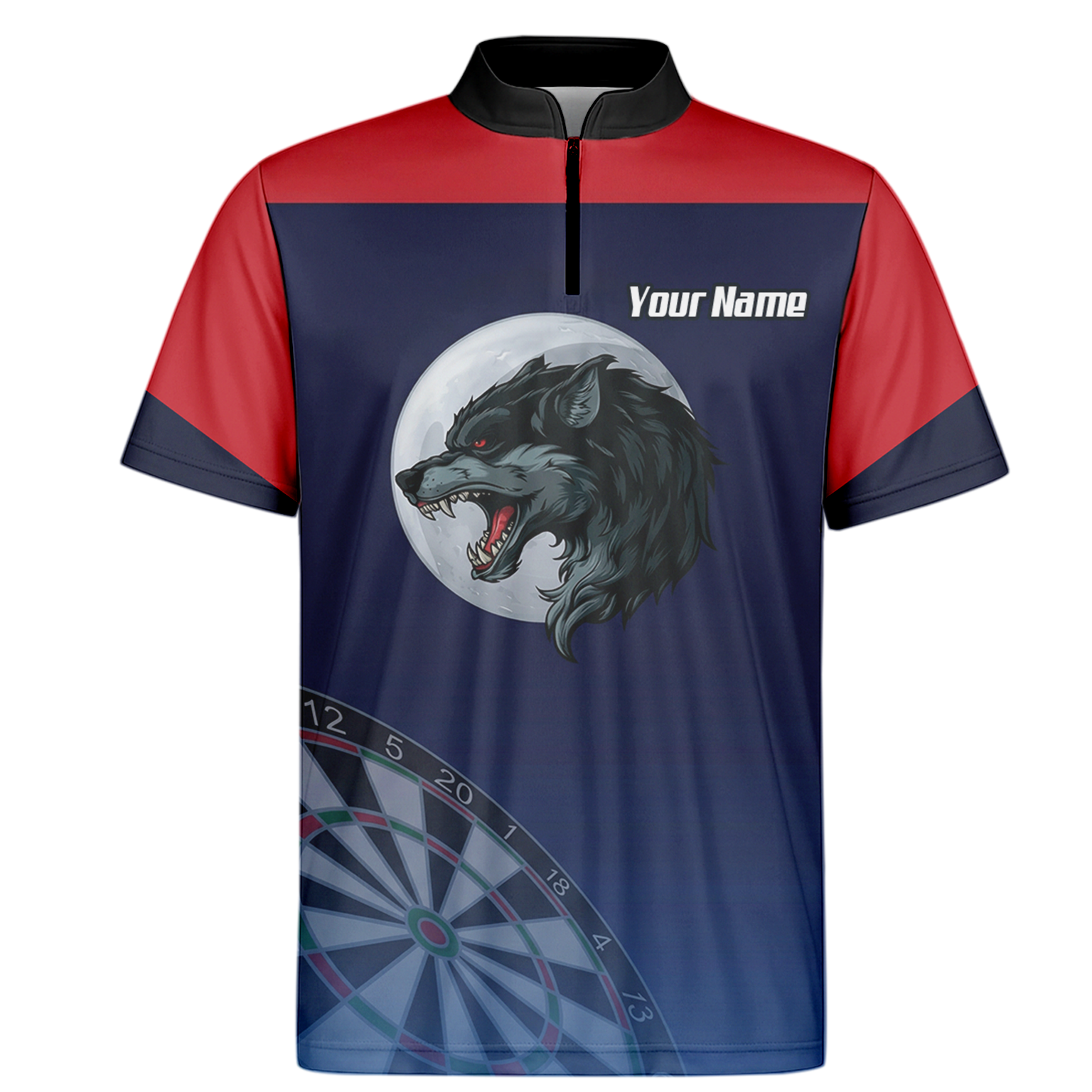 Personalised Wolf Moon Dart Jersey Polo and Zipper Navy Red For Men G7201