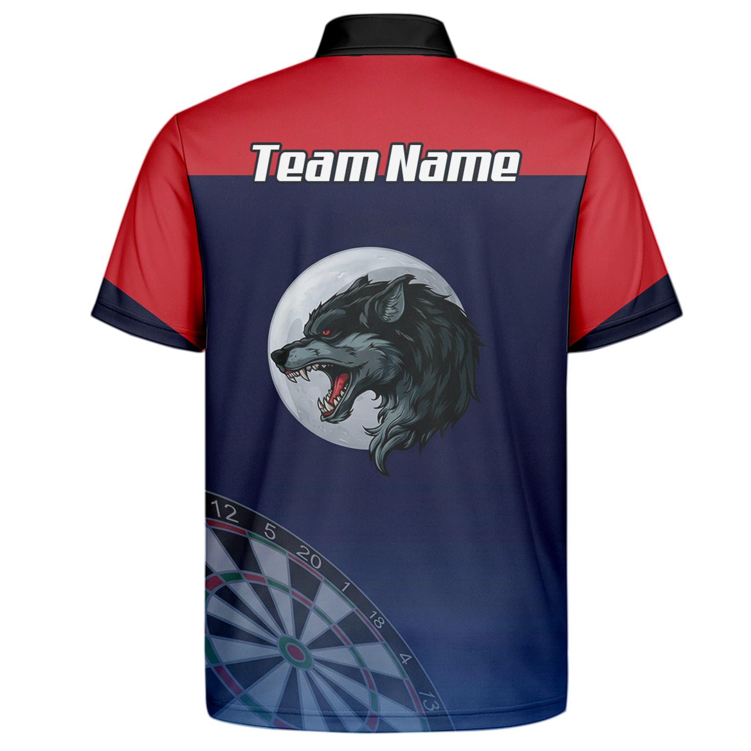 Personalised Wolf Moon Dart Jersey Polo and Zipper Navy Red For Men G7201