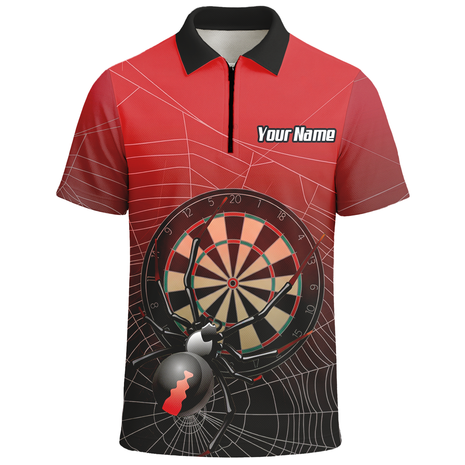 Personalised Spider Web Dart Jersey Polo and Zipper Red Black For Men H0652 - Polo -w Zipper Yes