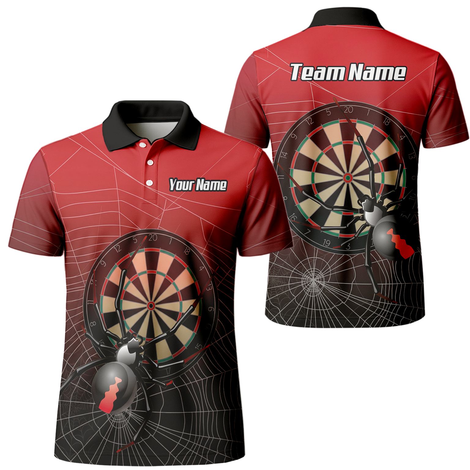 Personalised Spider Web Dart Jersey Polo and Zipper Red Black For Men H0652 - Polo Yes