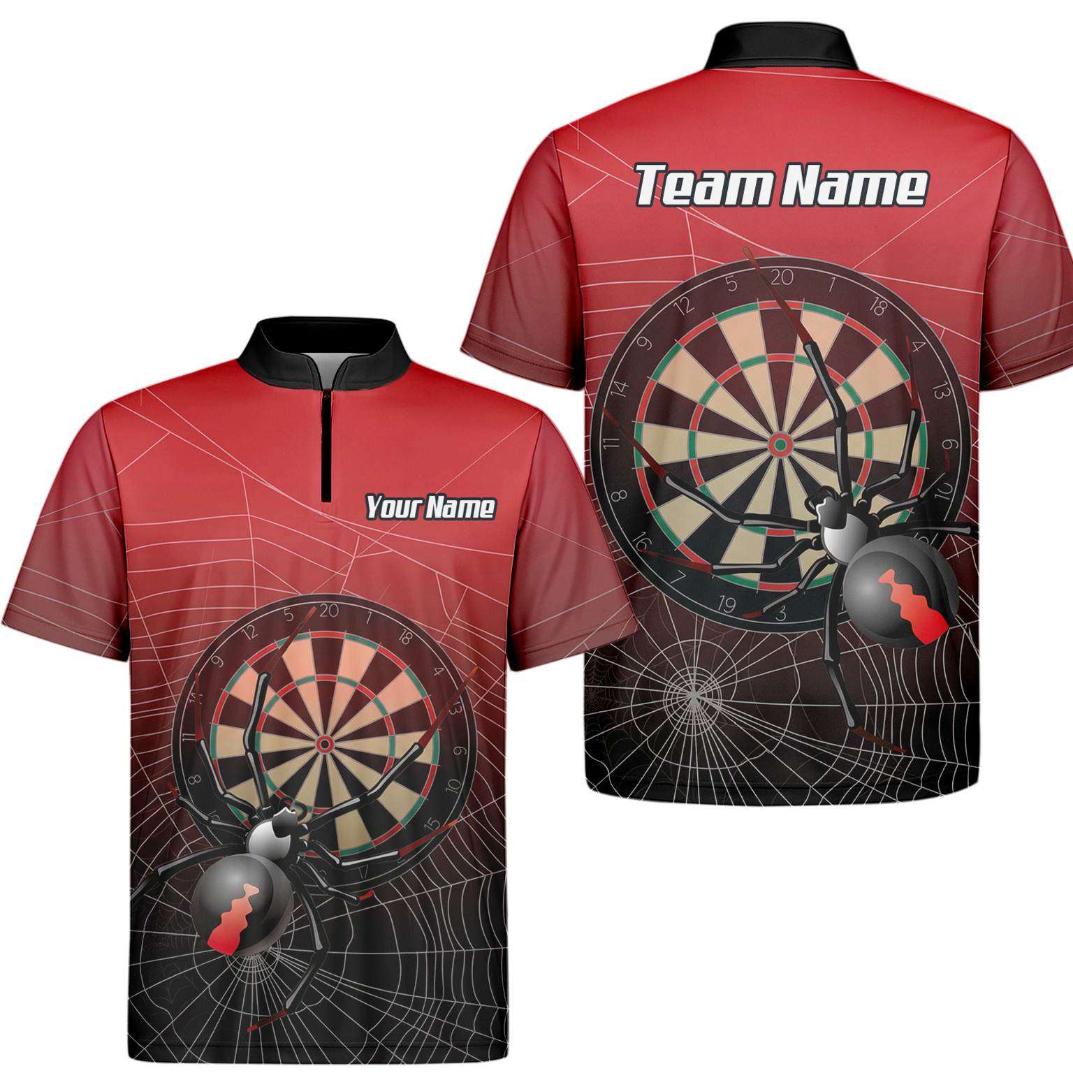 Personalised Spider Web Dart Jersey Polo and Zipper Red Black For Men H0652 - Zipper Yes