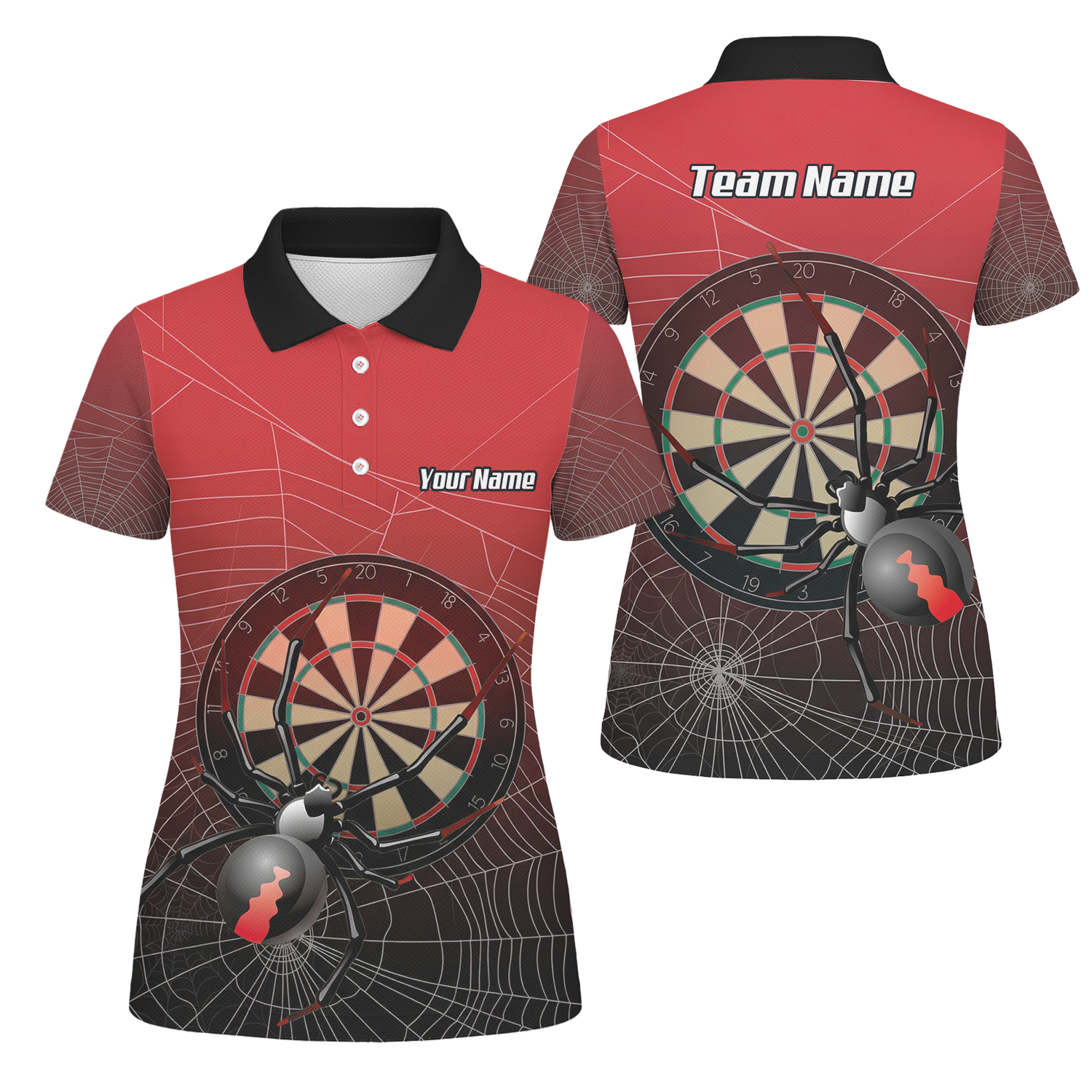 Personalised Spider Web Dart Jersey Polo and Zipper Red Black For Women H0652 - Polo Yes
