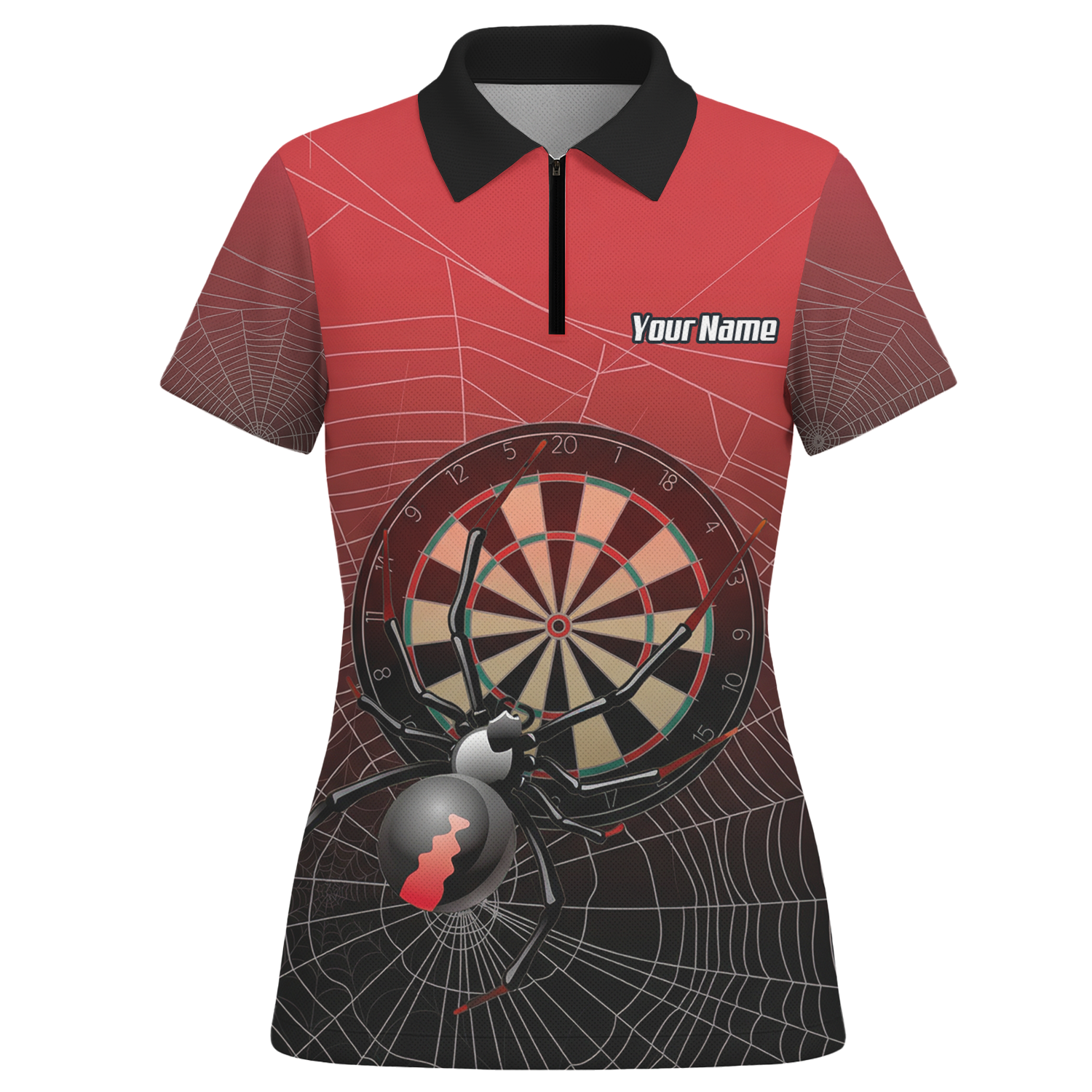 Personalised Spider Web Dart Jersey Polo and Zipper Red Black For Women H0652 - Polo -w Zipper Yes