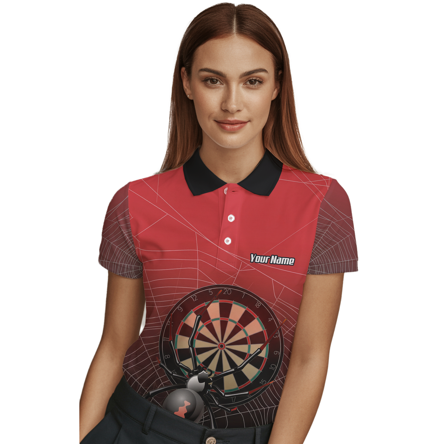 Personalised Spider Web Dart Jersey Polo and Zipper Red Black For Women H0652