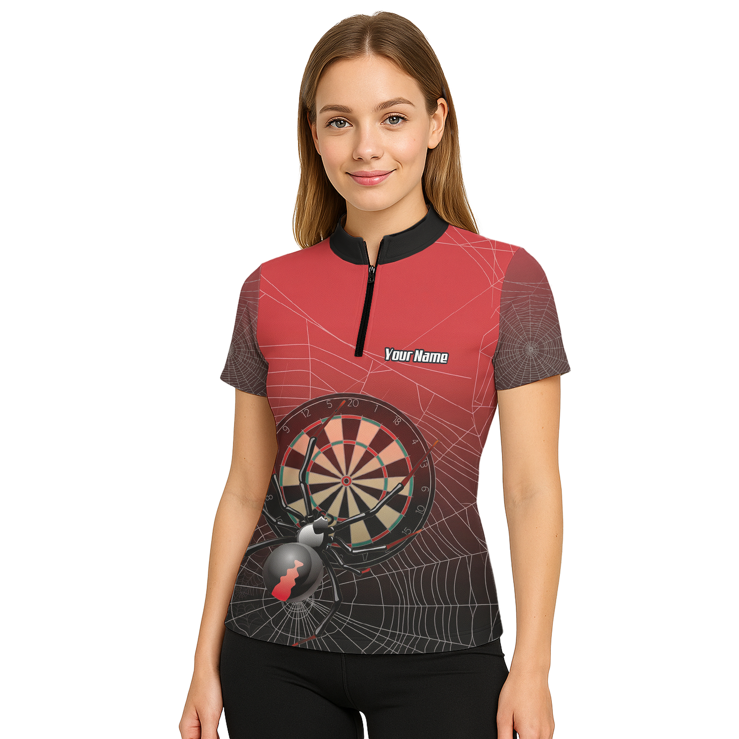 Personalised Spider Web Dart Jersey Polo and Zipper Red Black For Women H0652