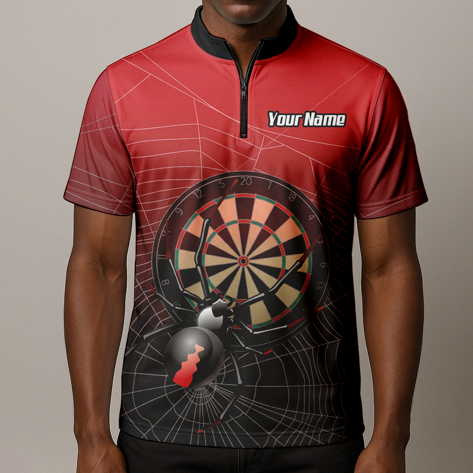 Personalised Spider Web Dart Jersey Polo and Zipper Red Black For Men H0652