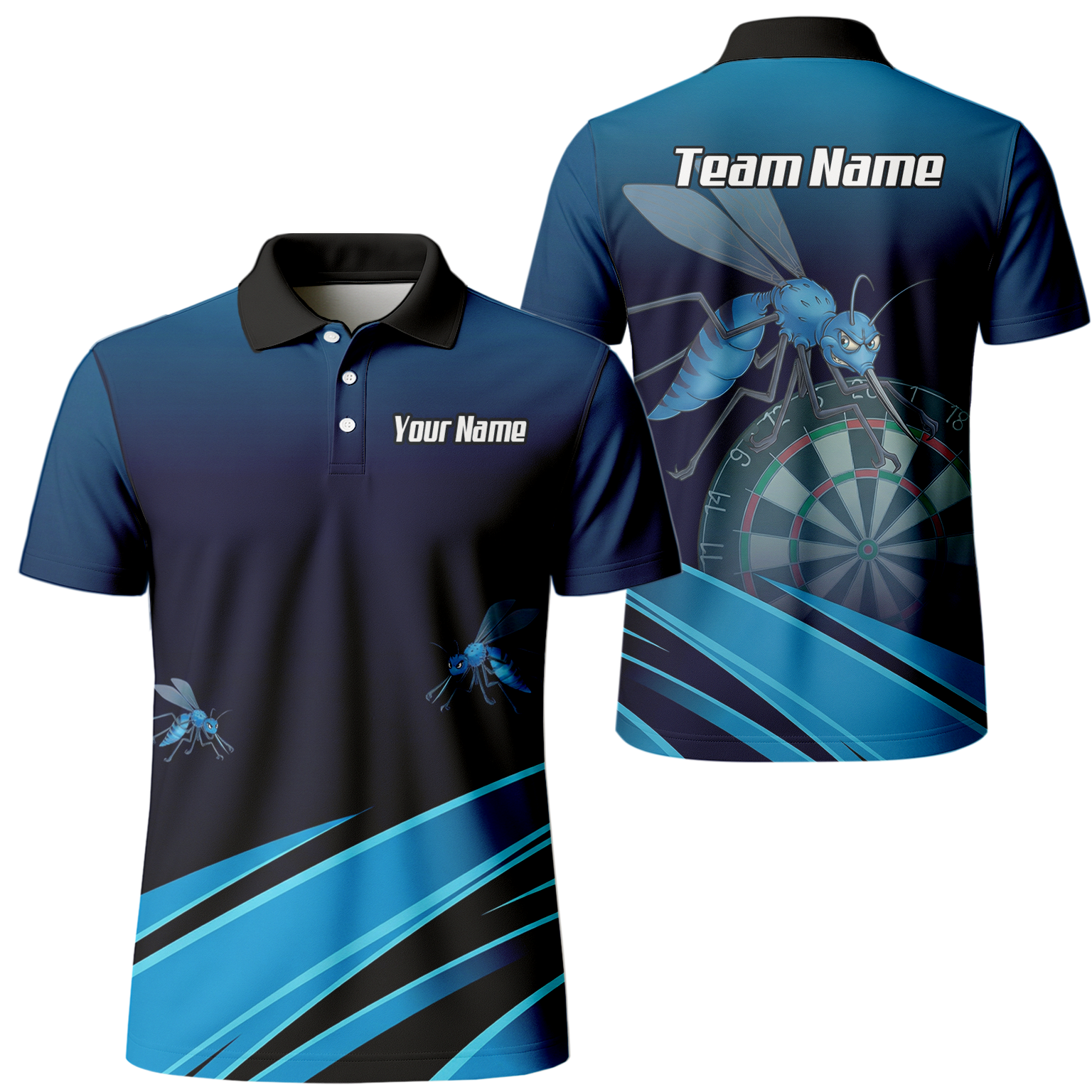 Personalised Wasp Hornet Dart Jersey Polo and Zipper Blue Black For Men H2250 - Polo Yes