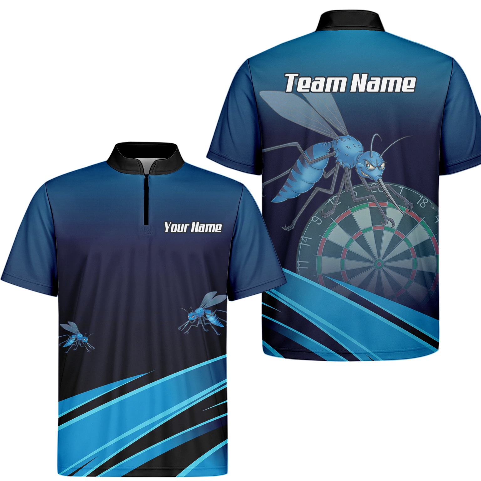 Personalised Wasp Hornet Dart Jersey Polo and Zipper Blue Black For Men H2250 - Zipper Yes