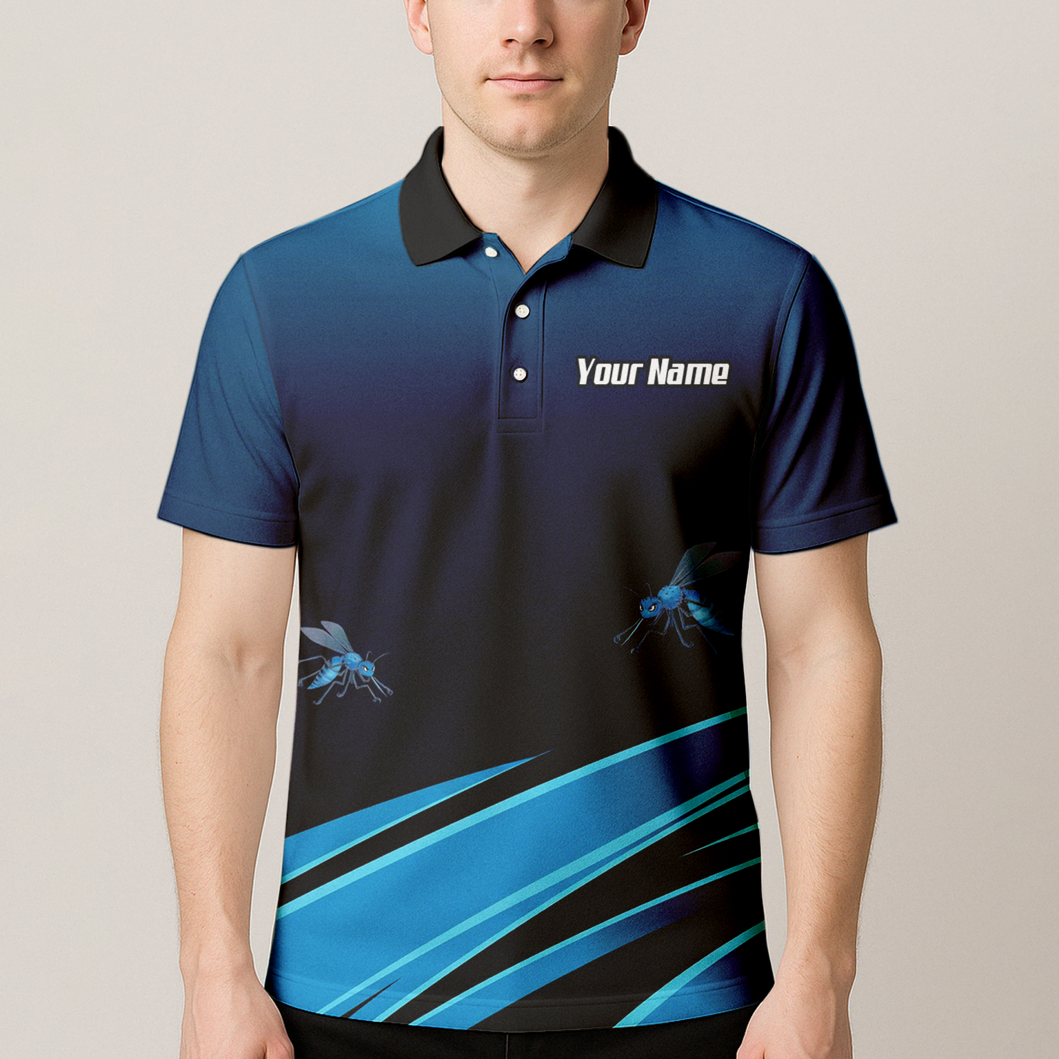 Personalised Wasp Hornet Dart Jersey Polo and Zipper Blue Black For Men H2250