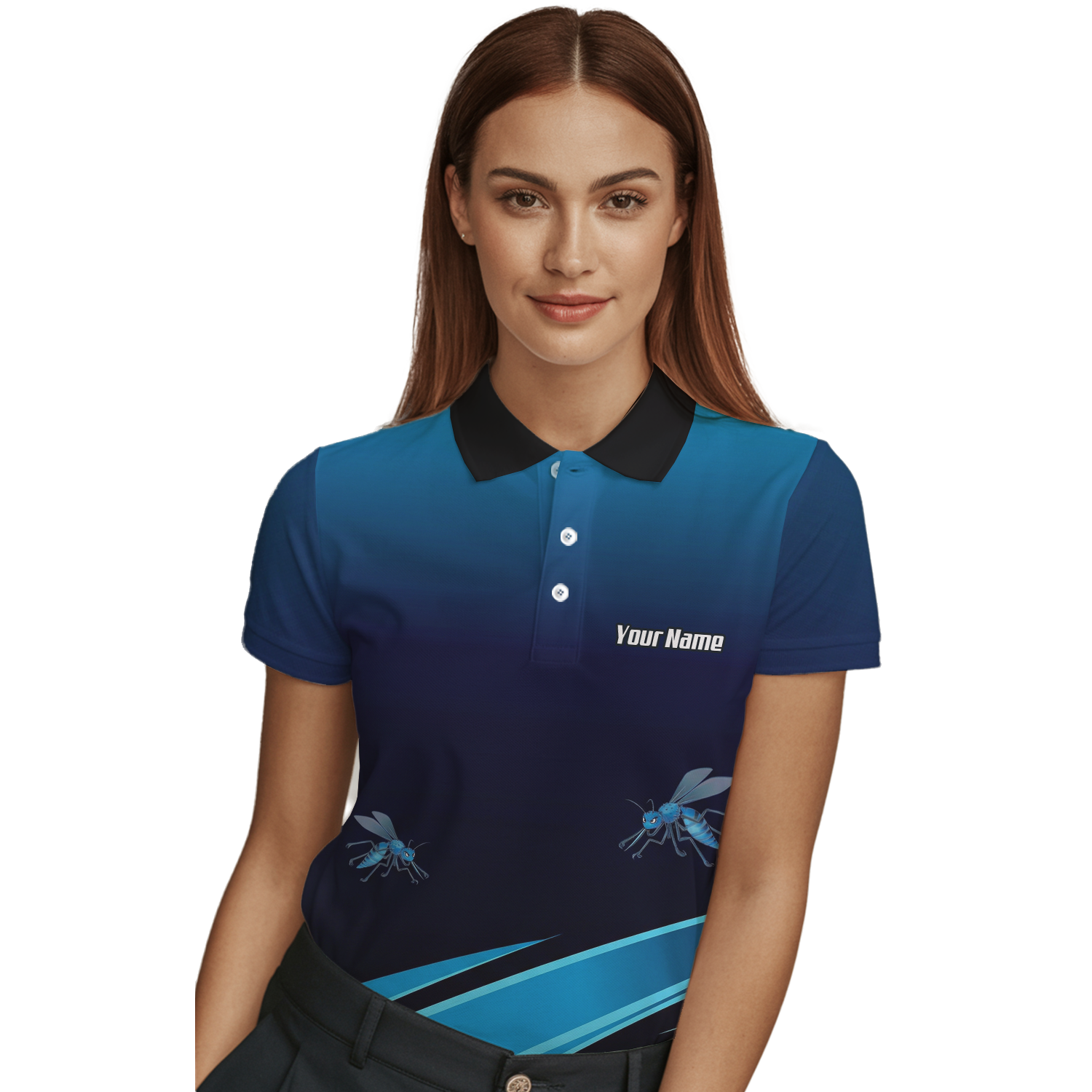 Personalised Wasp Hornet Dart Jersey Polo and Zipper Blue Black For Women H2250