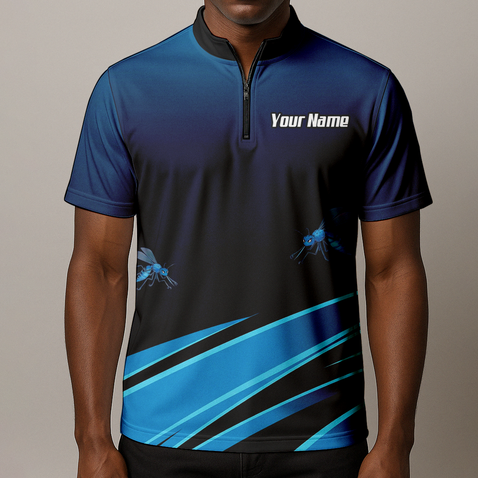 Personalised Wasp Hornet Dart Jersey Polo and Zipper Blue Black For Men H2250