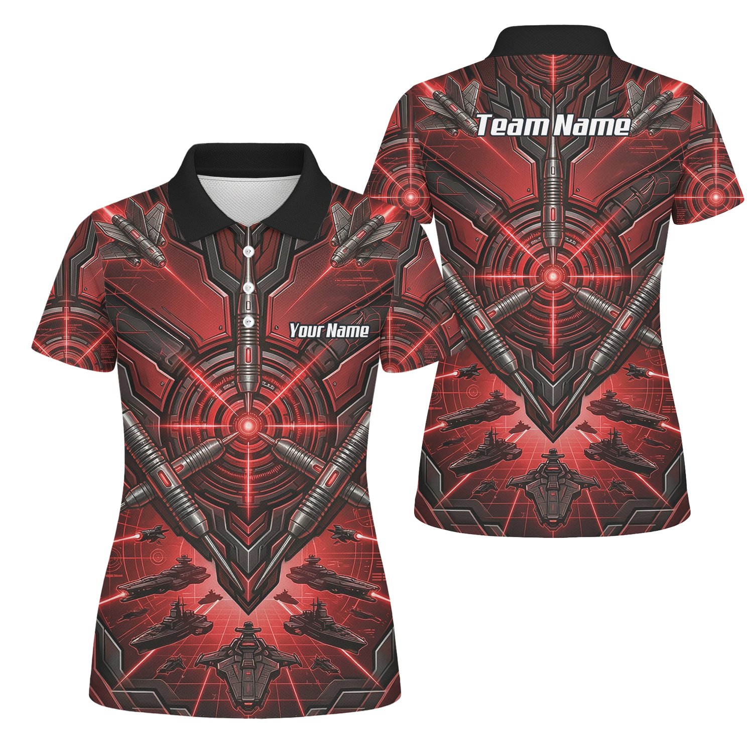 Personalised Red Black Futuristic Sci-Fi Dart Jersey for Women Custom Darts Polo Shirt H6778