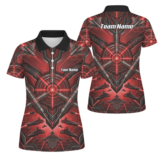 Personalised Red Black Futuristic Sci-Fi Dart Jersey for Women Custom Darts Polo Shirt H6778