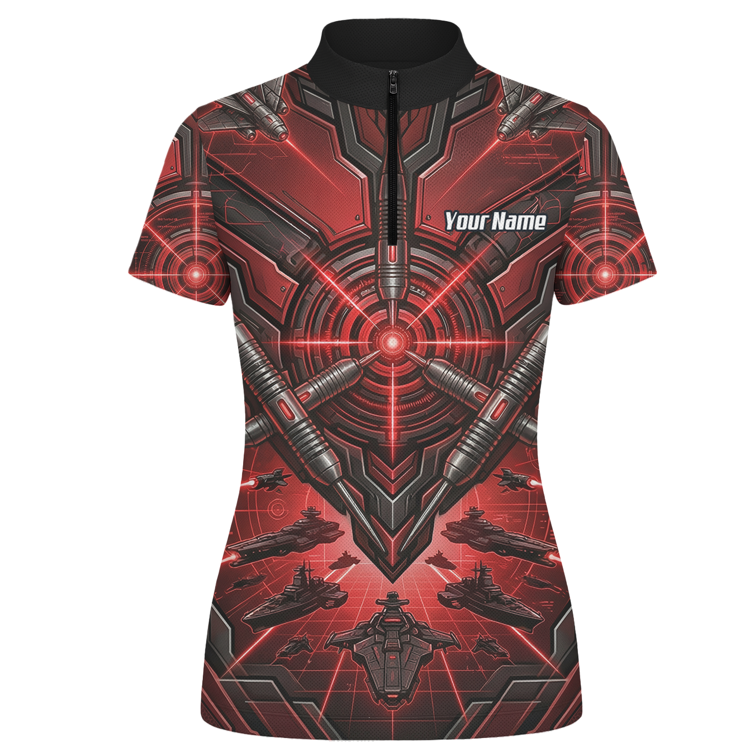 Personalised Red Black Futuristic Sci-Fi Dart Jersey for Women Custom Darts Polo Shirt H6778
