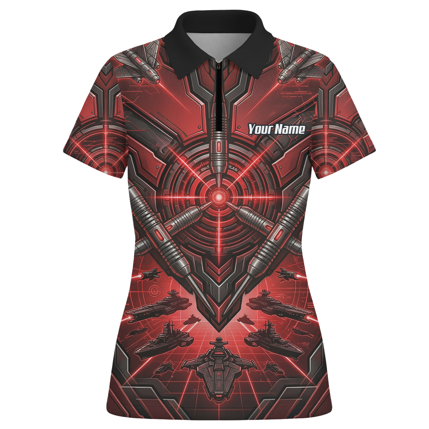 Personalised Red Black Futuristic Sci-Fi Dart Jersey for Women Custom Darts Polo Shirt H6778