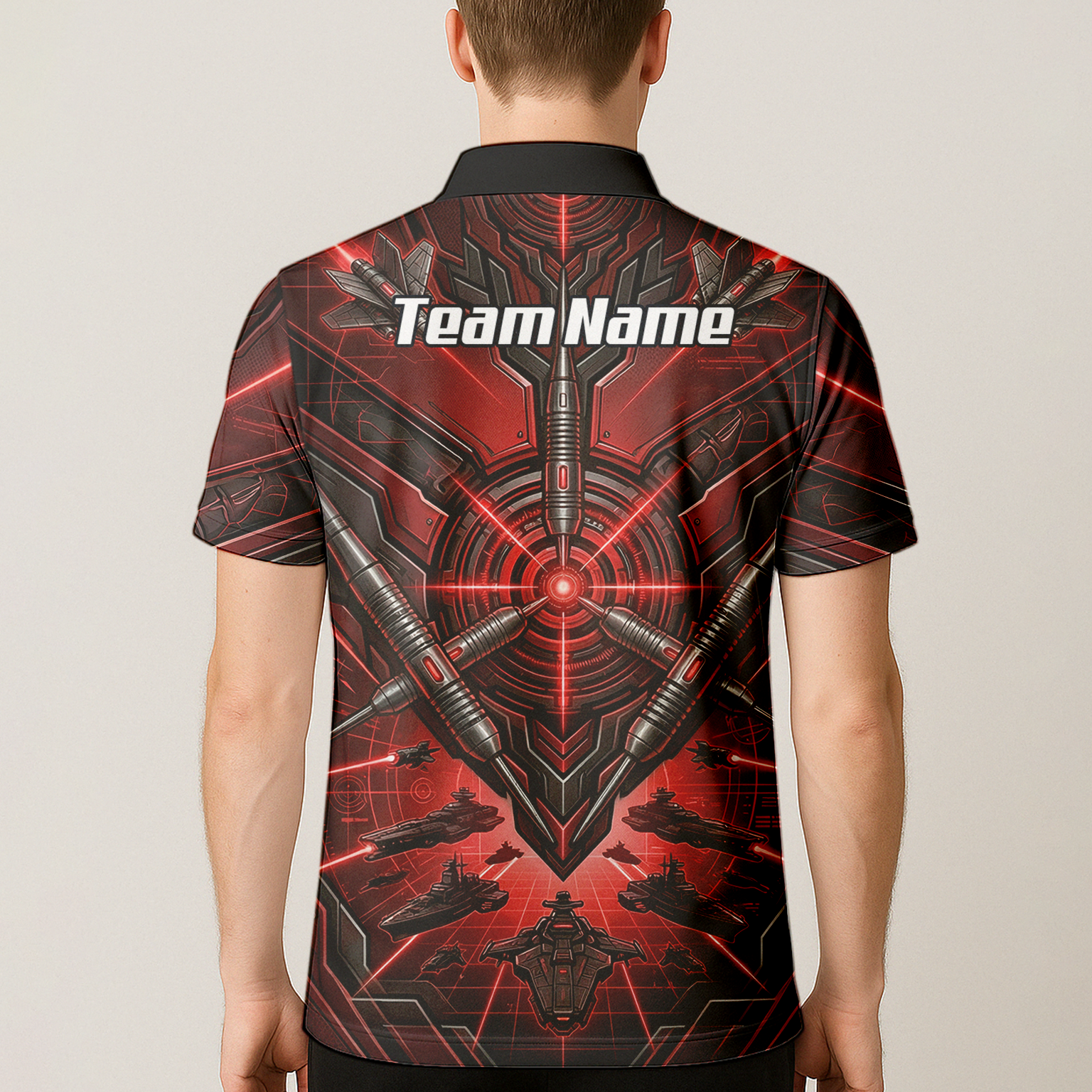 Personalised Red Black Futuristic Sci-Fi Dart Jersey for Men Custom Darts Polo Shirt H6778