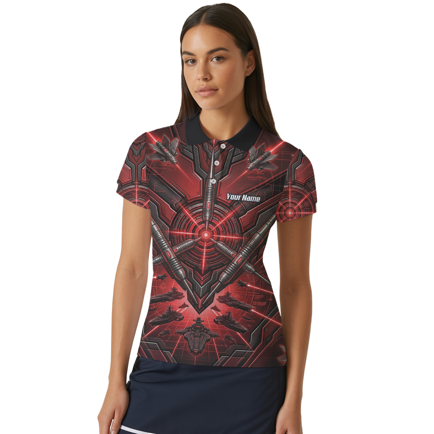 Personalised Red Black Futuristic Sci-Fi Dart Jersey for Women Custom Darts Polo Shirt H6778