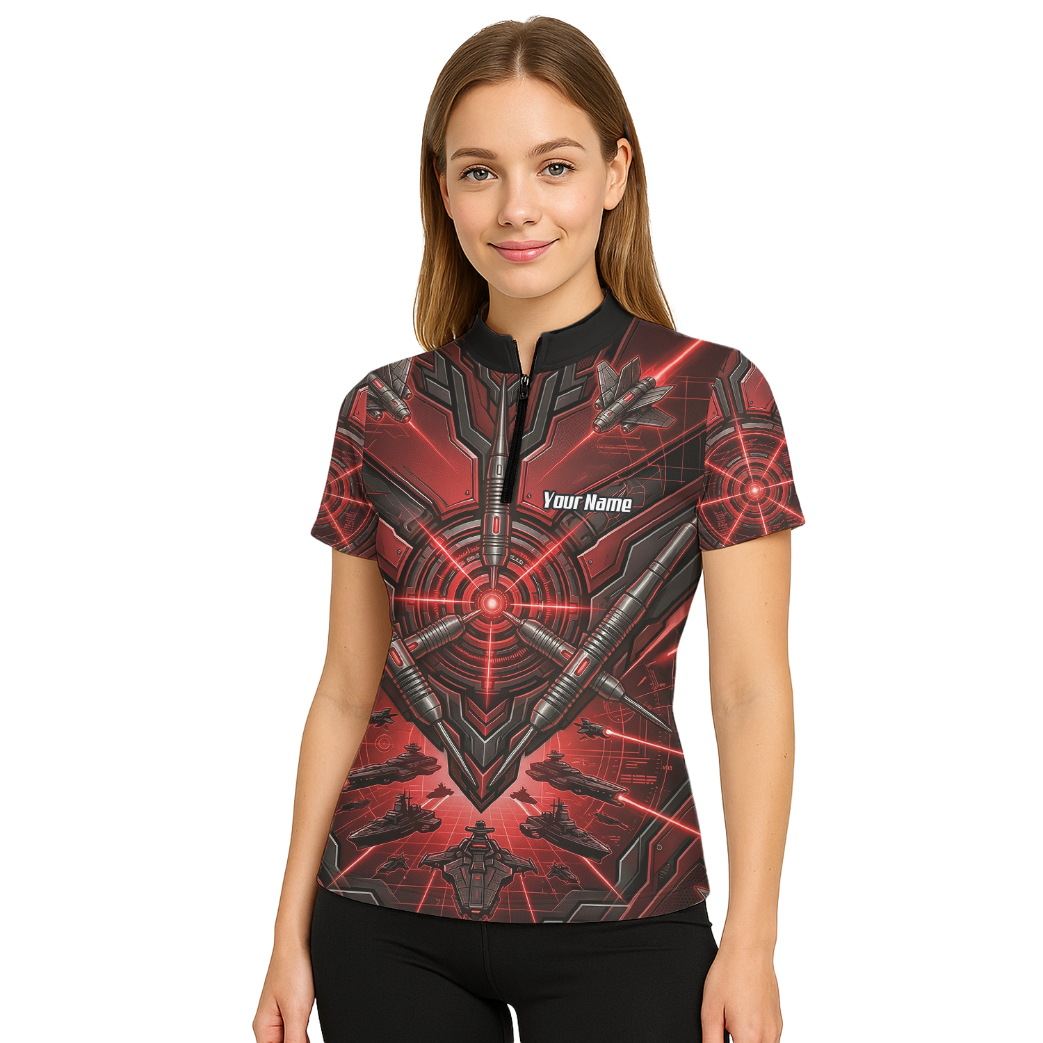 Personalised Red Black Futuristic Sci-Fi Dart Jersey for Women Custom Darts Polo Shirt H6778