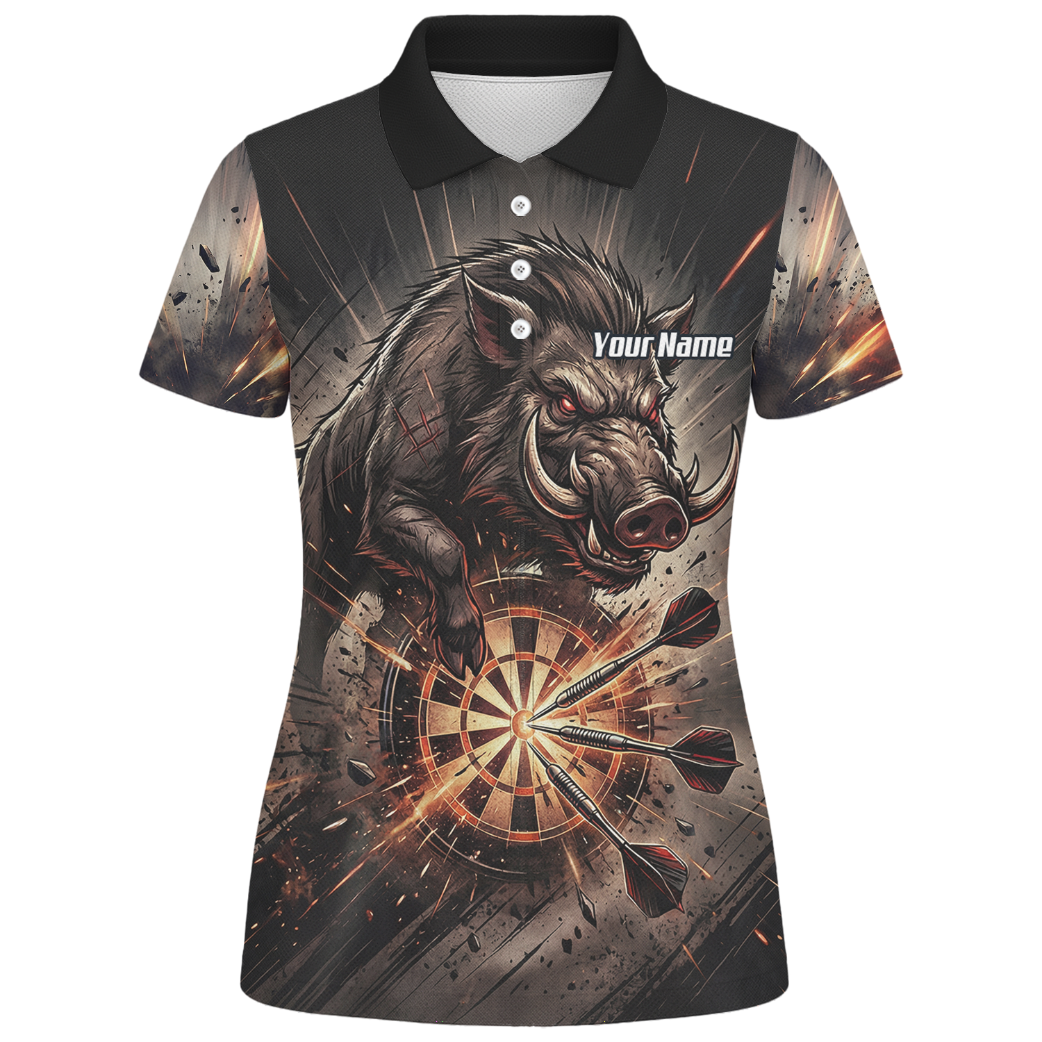 Personalised Wild Boar Darts Jersey for Women, Custom Dartboard Polo Shirt Black Brown, Darts Team Top with Name H8686