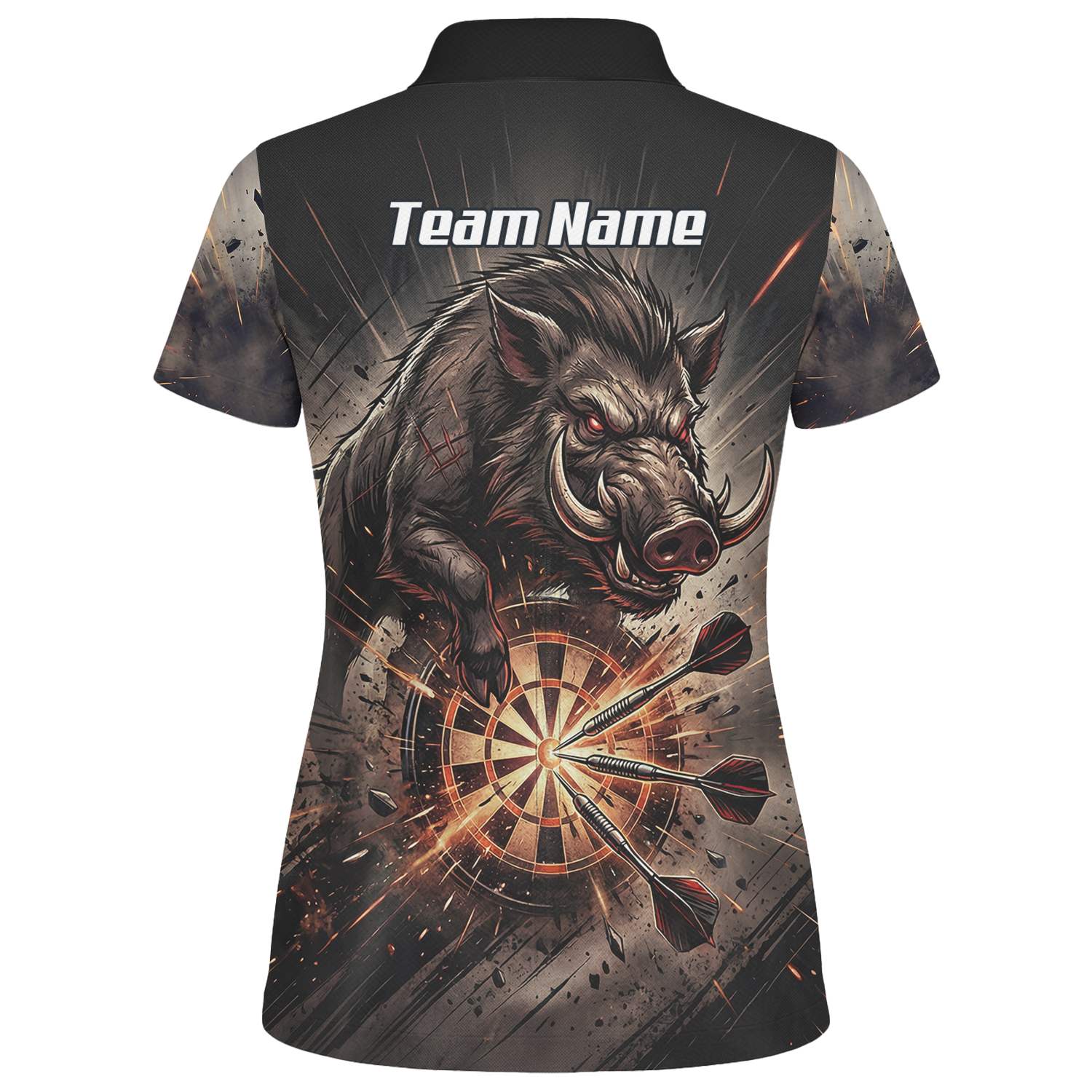 Personalised Wild Boar Darts Jersey for Women, Custom Dartboard Polo Shirt Black Brown, Darts Team Top with Name H8686